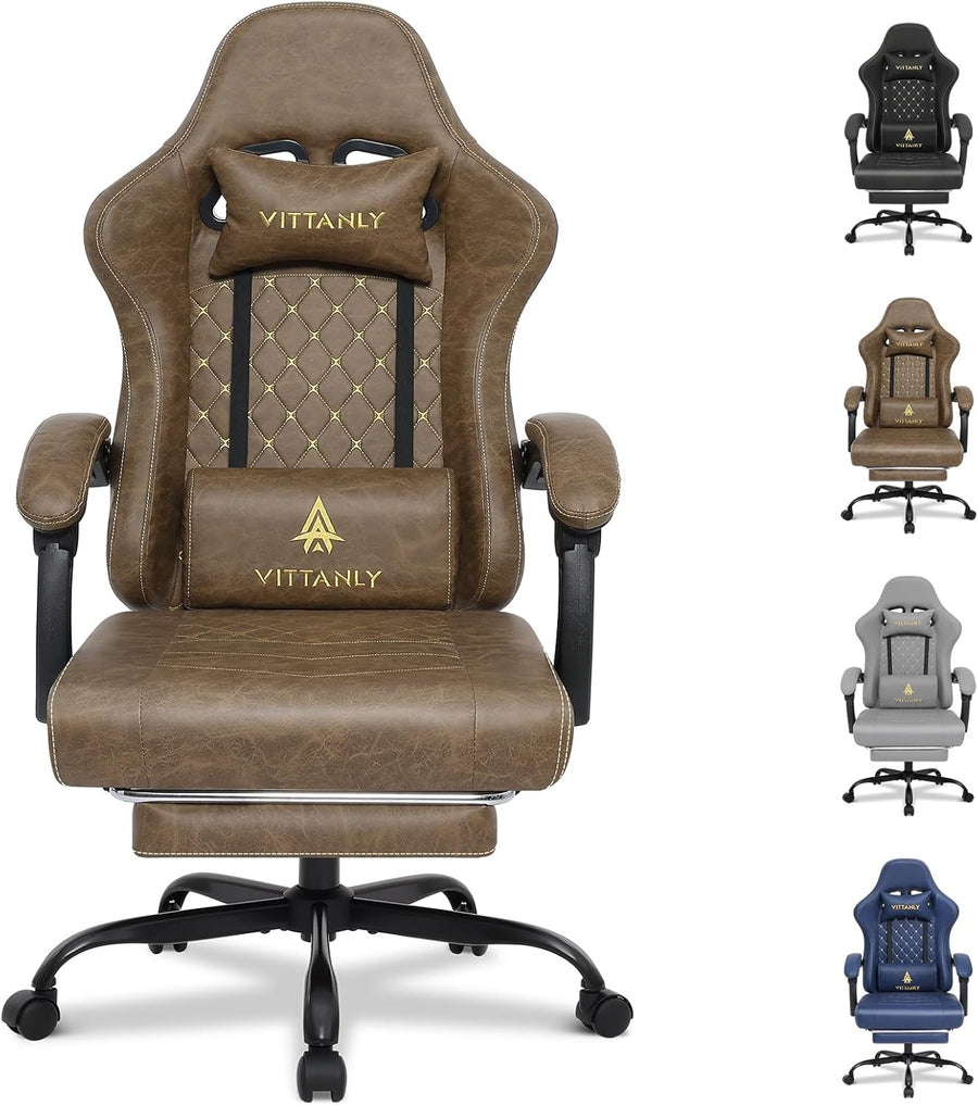 Reclining Gaming Chair with Footrest Pocket Spring Brown
