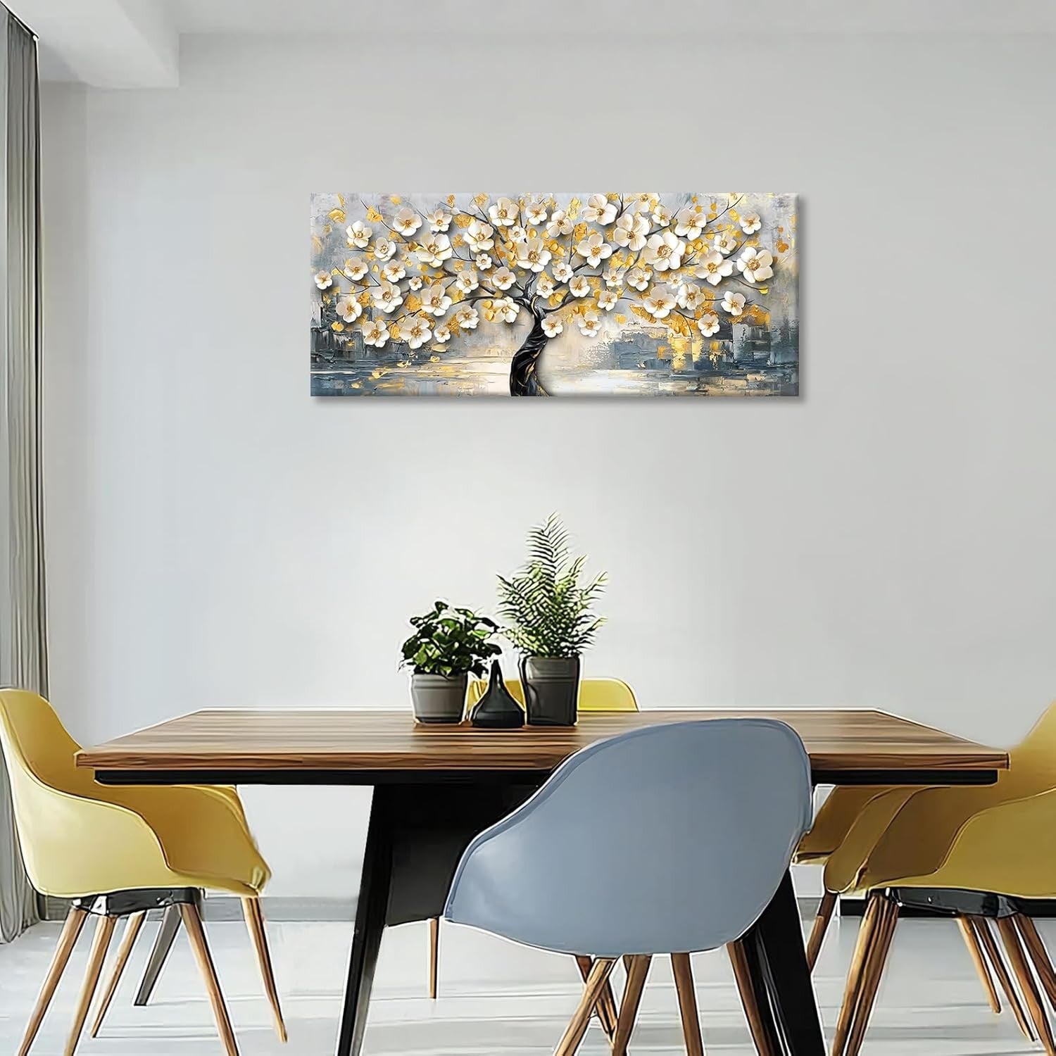 Large Framed Canvas Wall Art White Flower Tree 50x120cm