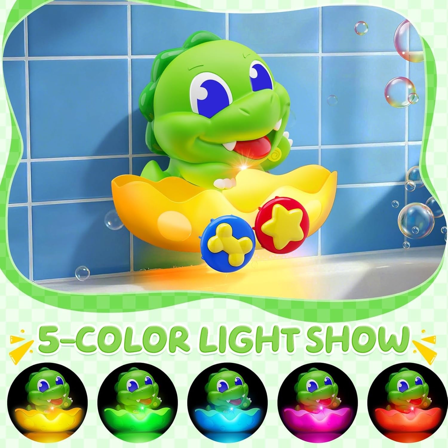 Light Up Dinosaur Bath Bubble Machine Toy for Toddlers Baby Bath