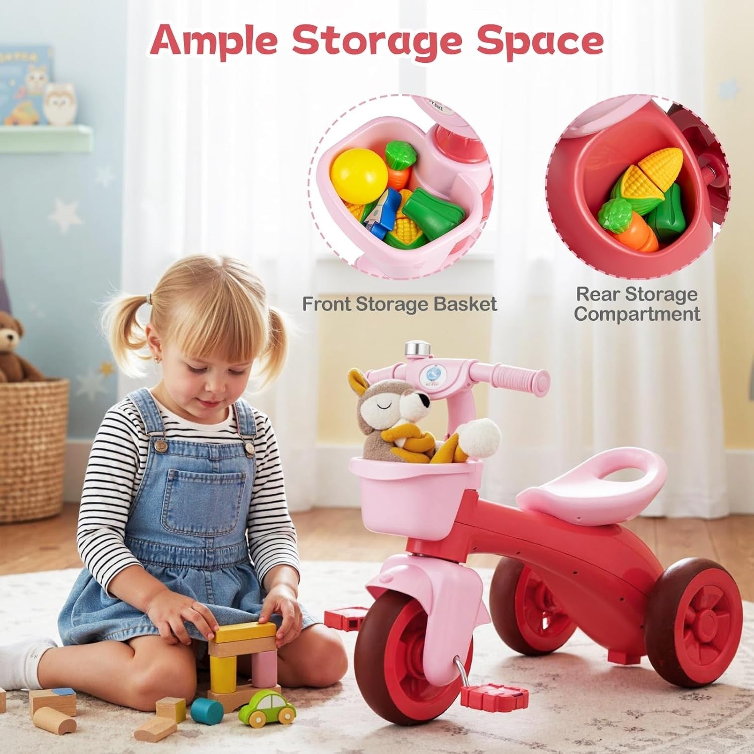 Toddler Tricycle 3 Wheel Kids Trike Basket Storage Balance Bike Age 3-5