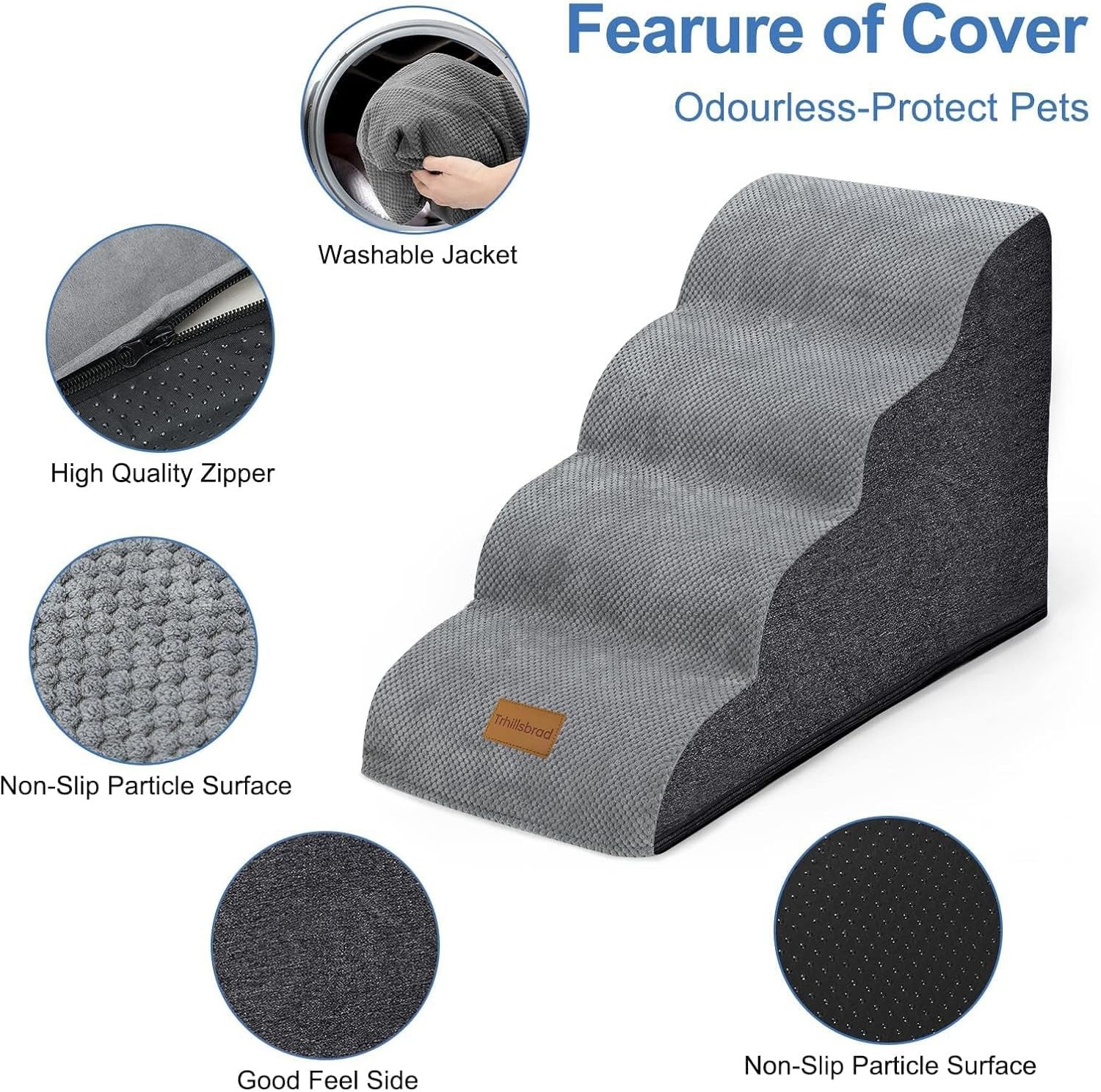 Wide Dog Stairs 4 Step Foam Pet Ramp 70x40x50cm Non Slip