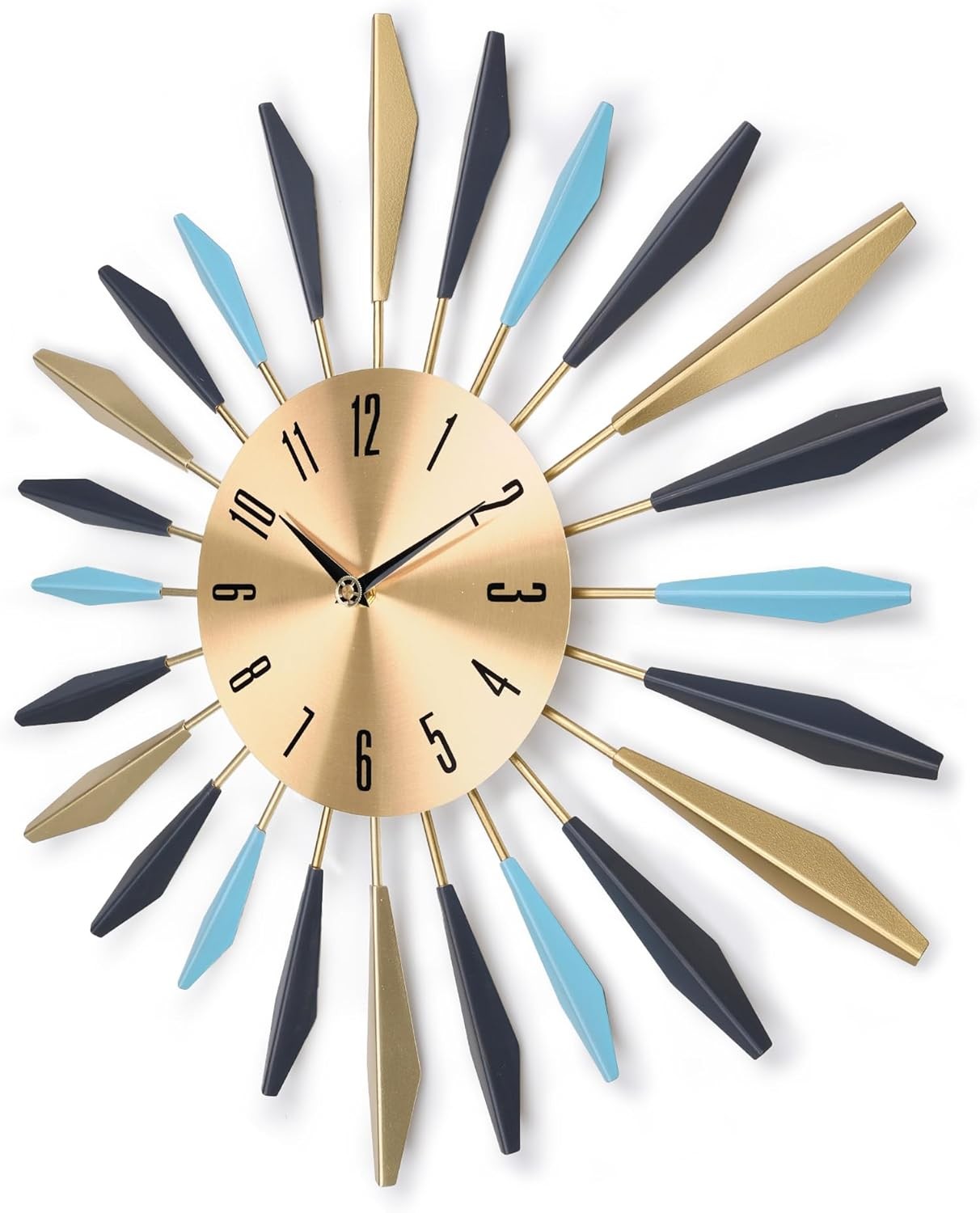Large Metal Sunburst Wall Clock 56cm Modern Silent Decor Living Room Art
