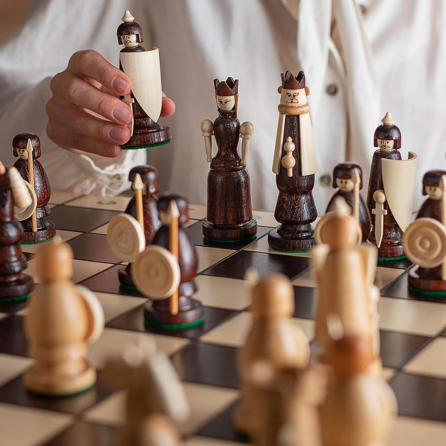 Luxury 22" Medieval Wooden Chess Set Hand Carved Pieces Foldable Board