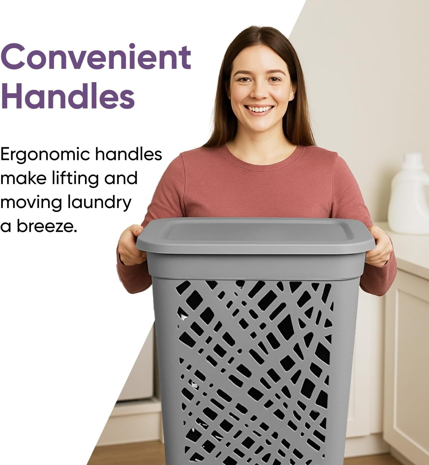 60L Dark Grey Laundry Hamper with Ventilated Mosaic Design & Lid
