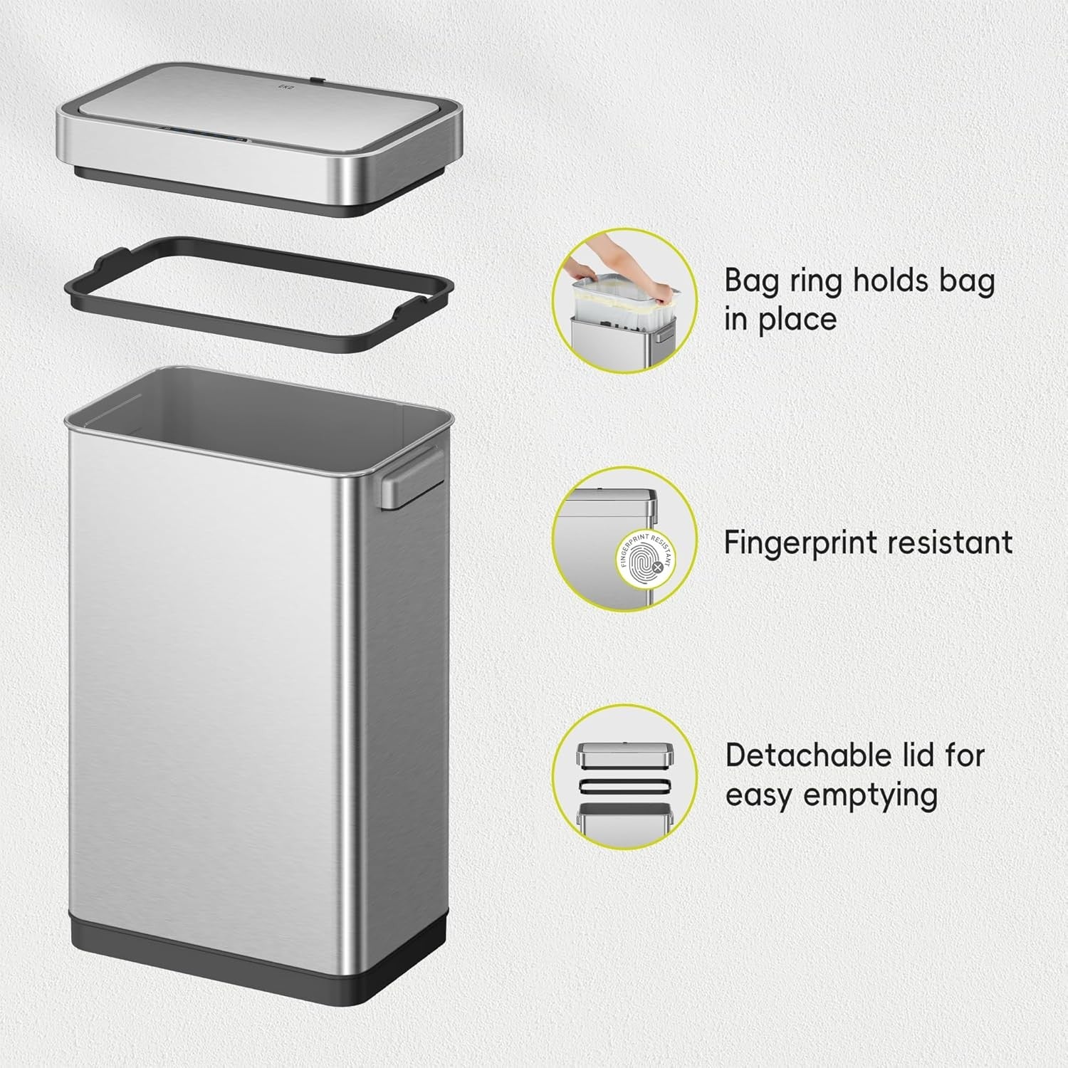 50L Sensor Kitchen Bin Brushed Steel Soft Close