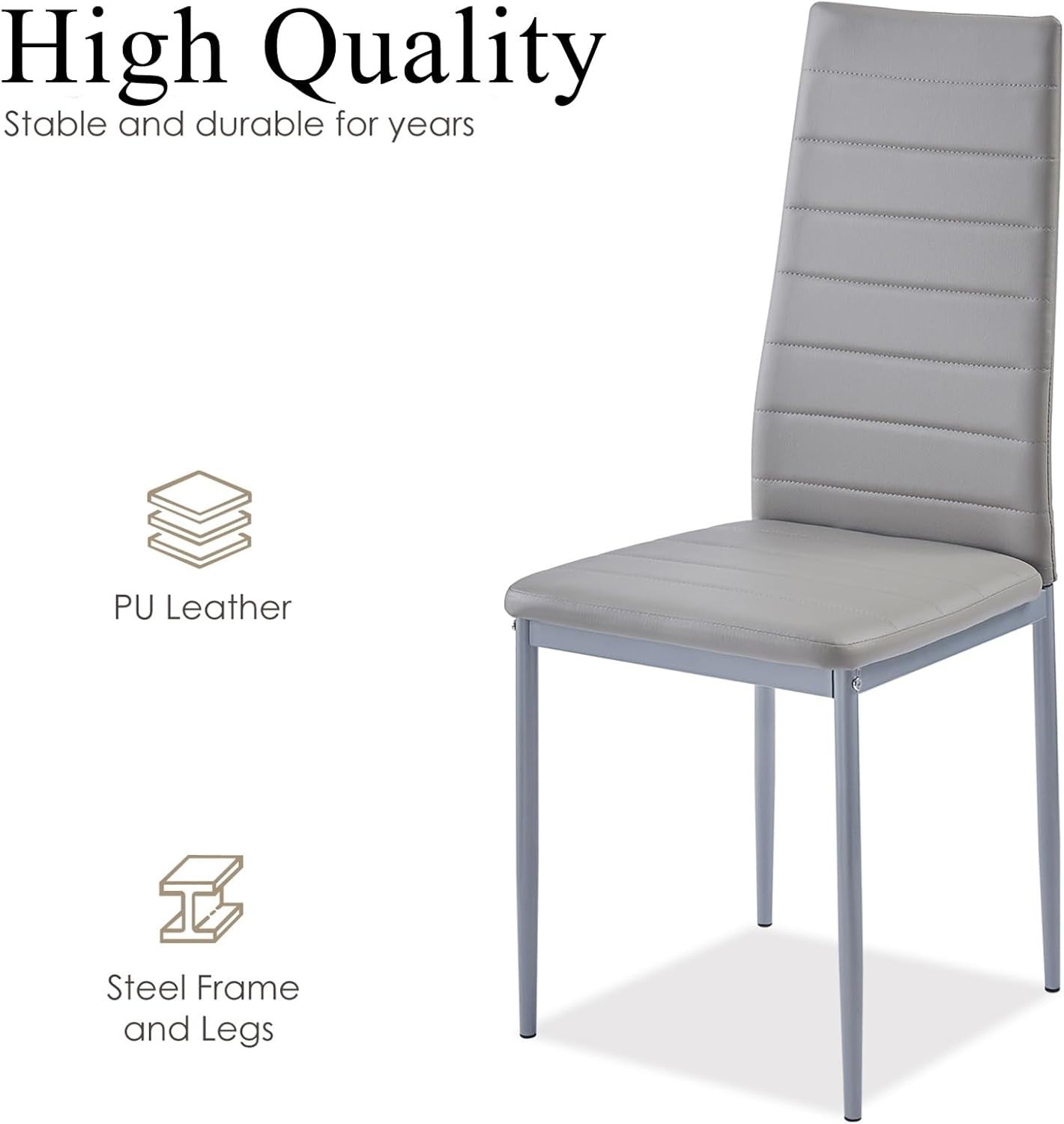 Marble Glass Dining Table Set 4 Chairs Grey Faux Leather Compact 5PC