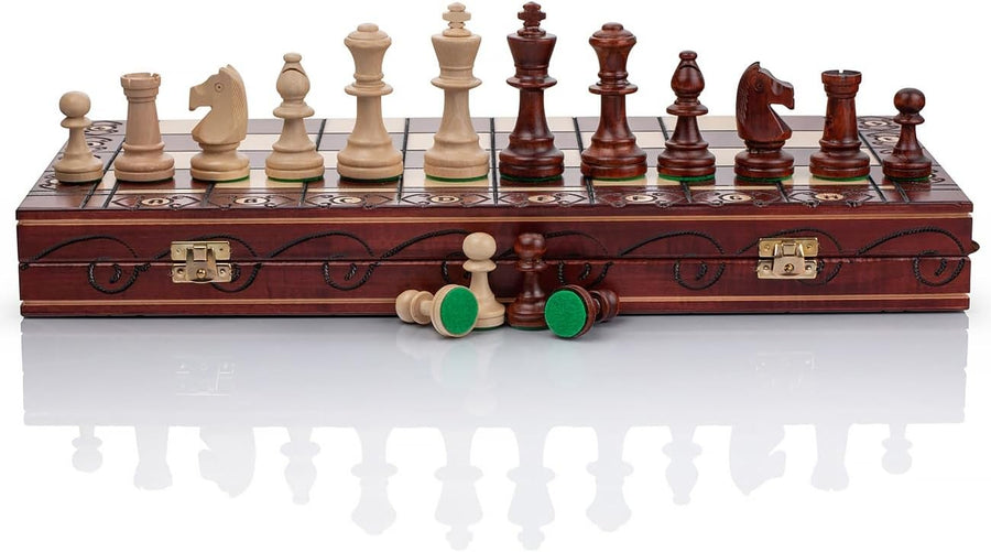 48cm Tournament Wooden Chess Set | Foldable Board | Weighted Staunton Pieces