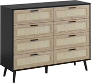 Rattan Chest of 8 Drawers Black Wood Storage Unit Bedroom Hallway Modern