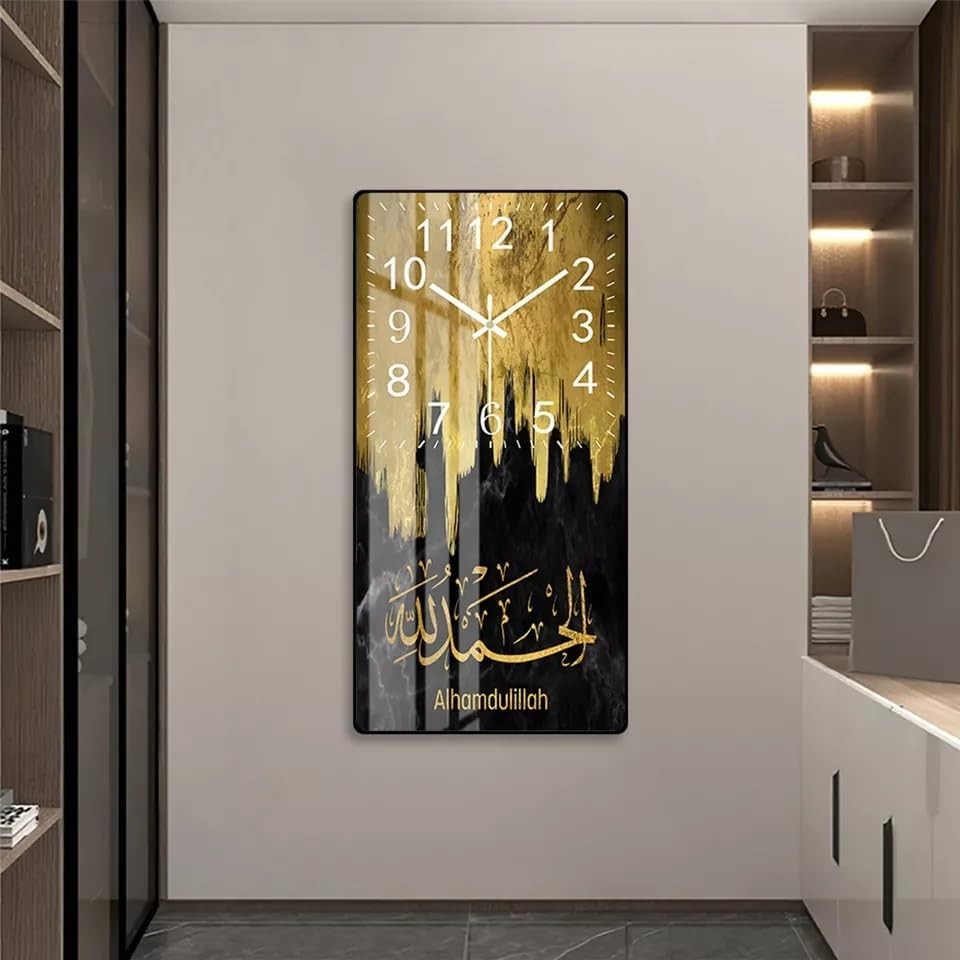 Modern Islamic Calligraphy Wall Clock Acrylic Art 50cm Luxury Gold Black Decor