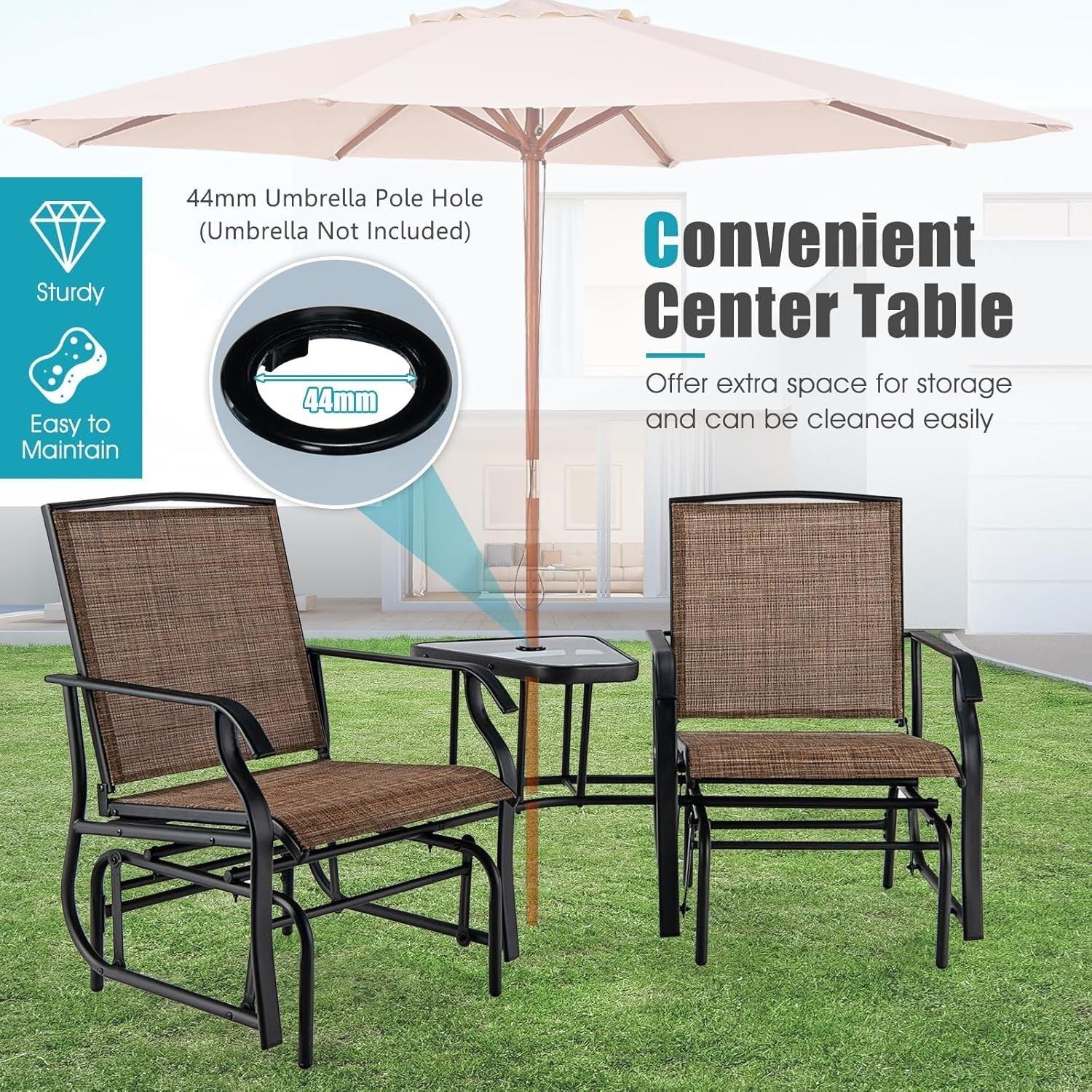 2 Seater Outdoor Glider Rocking Chair Set w/ Table for Patio Garden