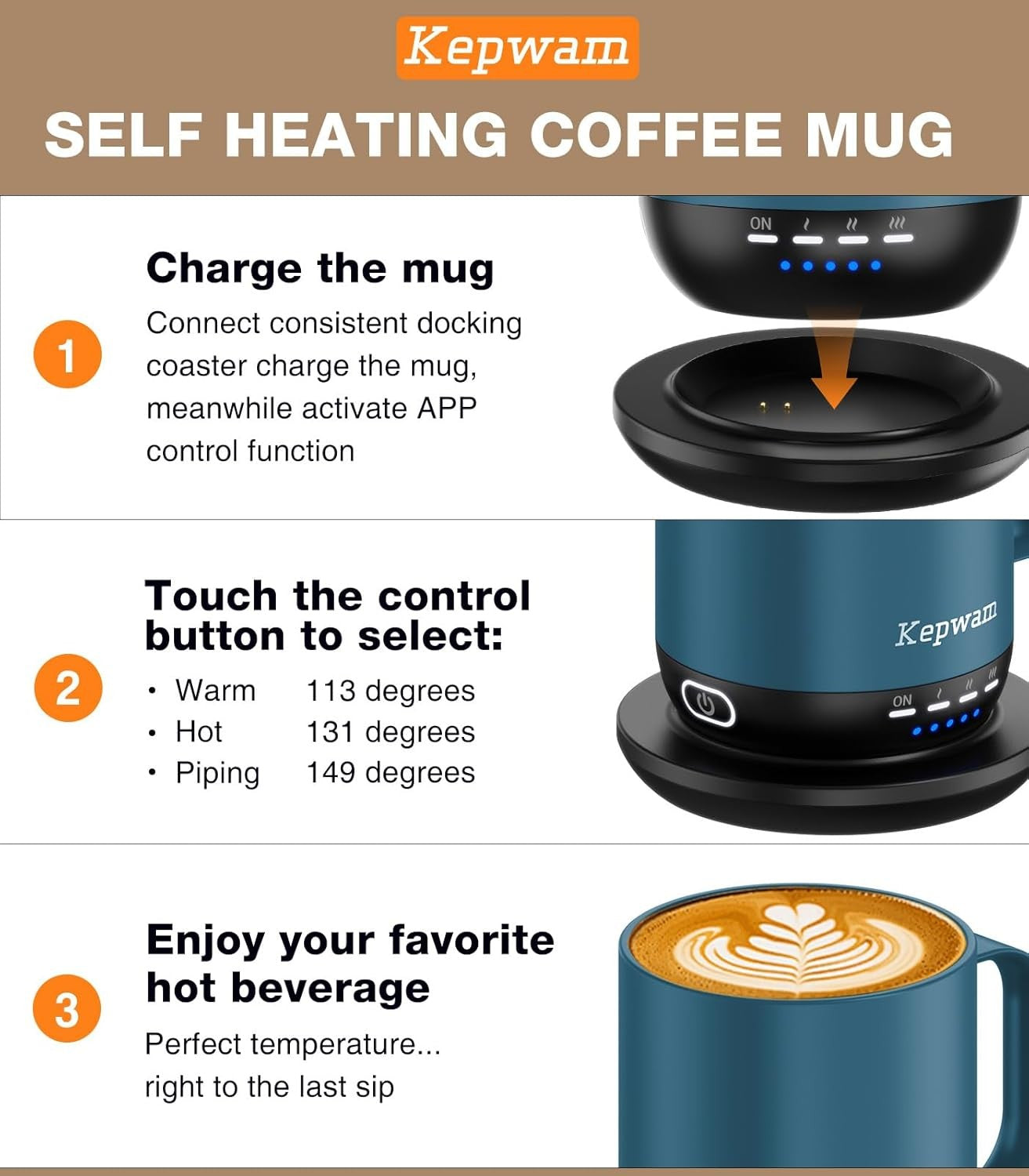 Self Heating Coffee Mug 14oz Smart Temp Control 149°F 8H Battery