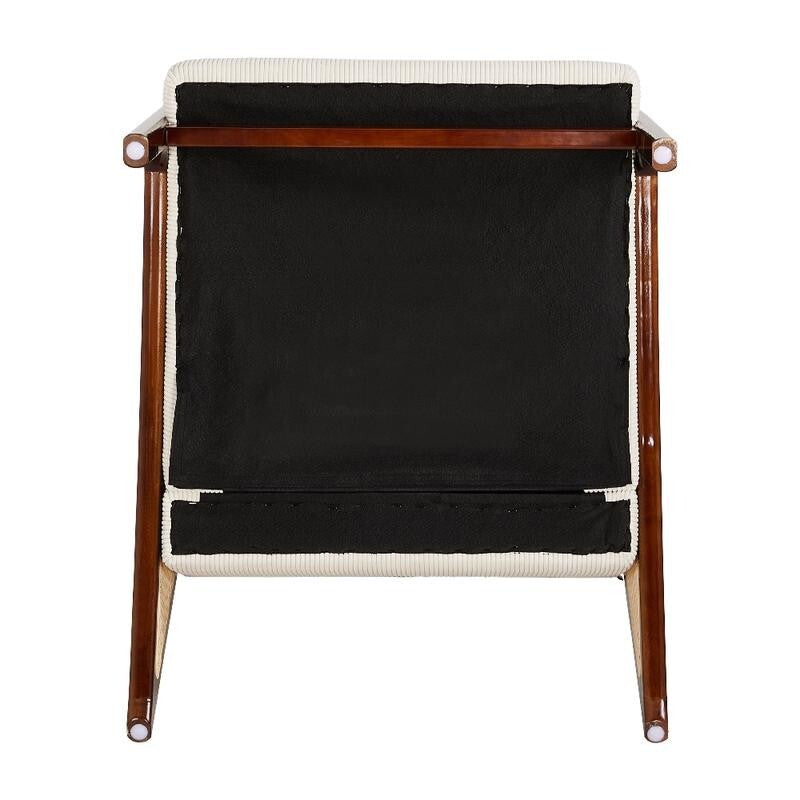 Beige Corduroy Accent Armchair Rattan Wood Lounge Chair Mid Century