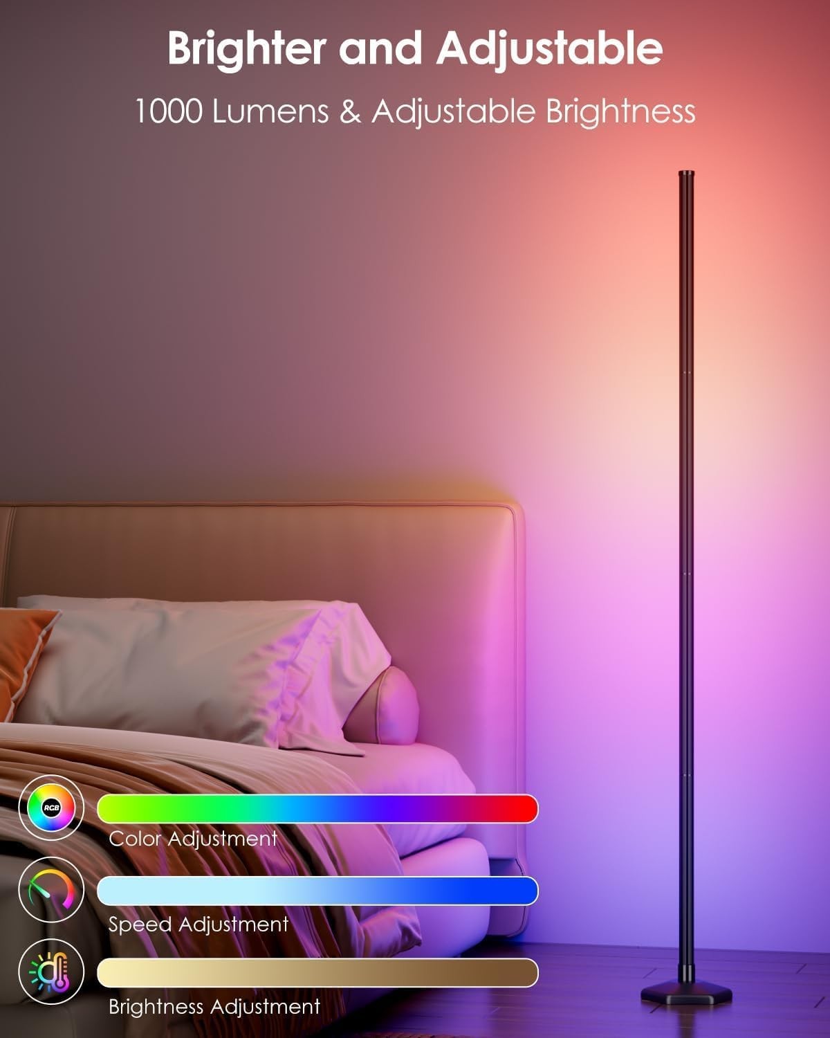 RGB LED Corner Floor Lamp 2 Pack App Remote Music Sync Ambient Light