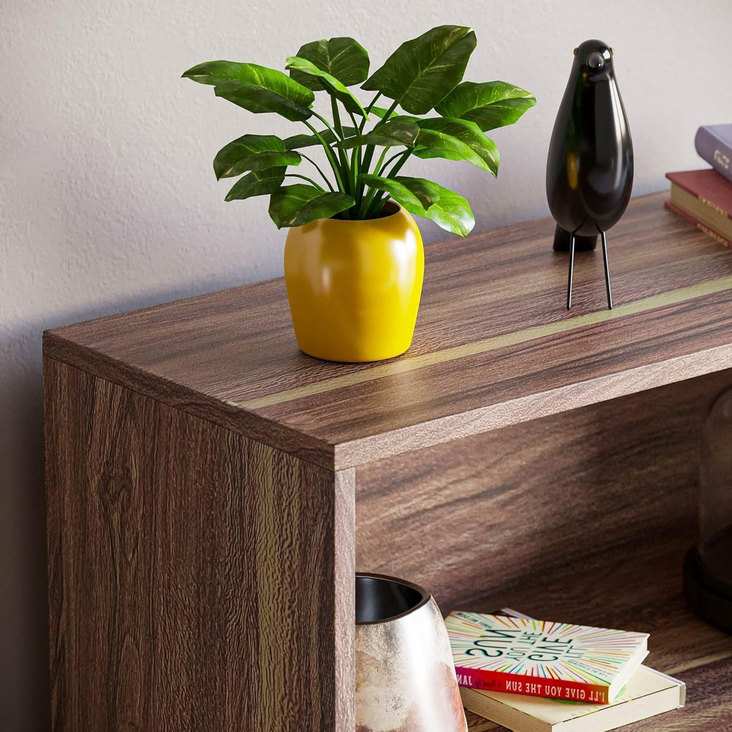 3 Tier Walnut Wooden Bookcase Modern Storage Display Shelf for Living Room Low