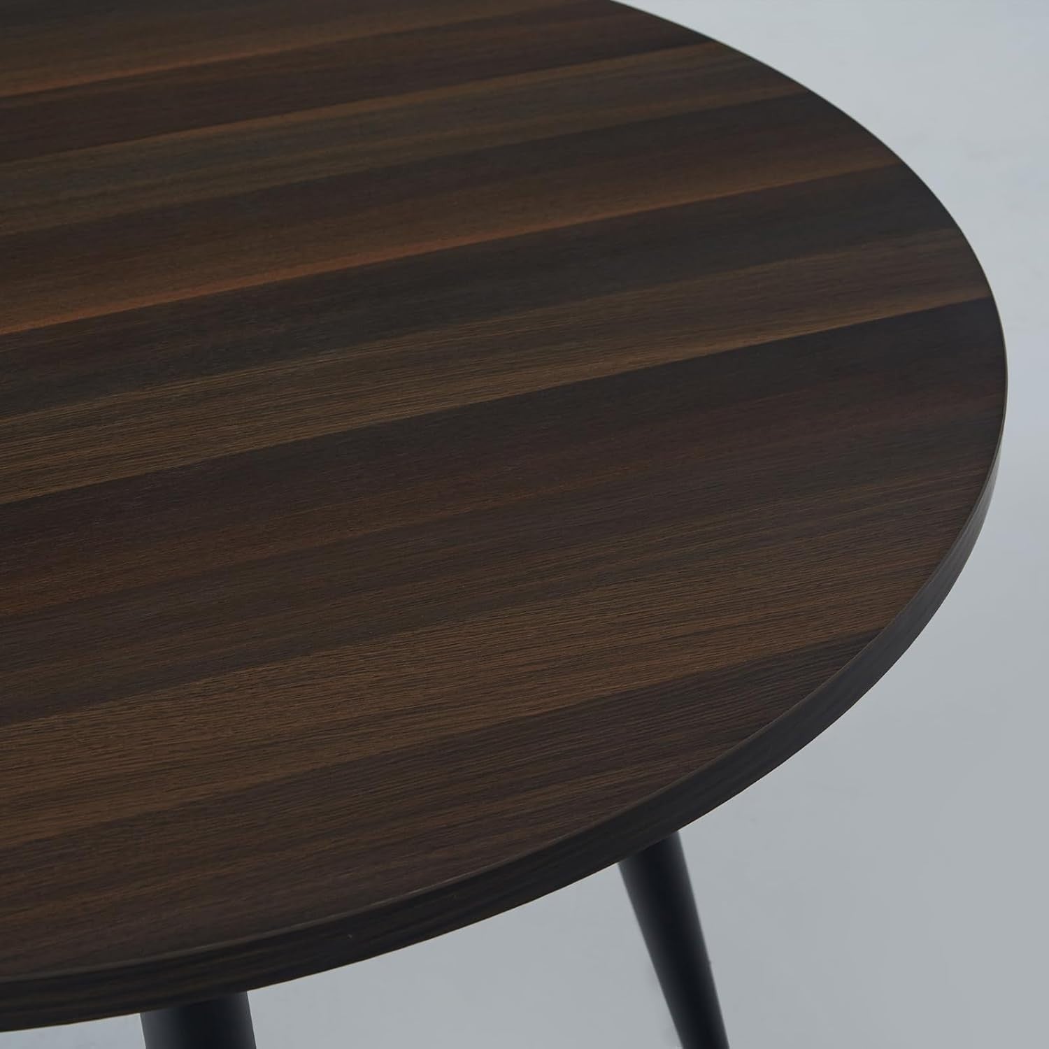 Round Walnut Dining Table & 4 Brown Faux Suede Chairs – Compact 2–4 Seater