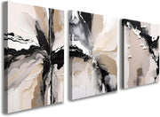 Beige Abstract Canvas Wall Art Set of 3 12x16 Framed Modern