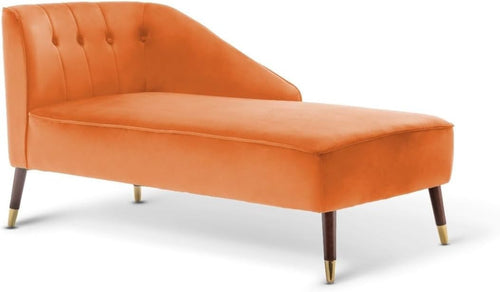 Modern Orange Velvet Tufted Right Hand Chaise Lounge Chair Bedroom 160cm.