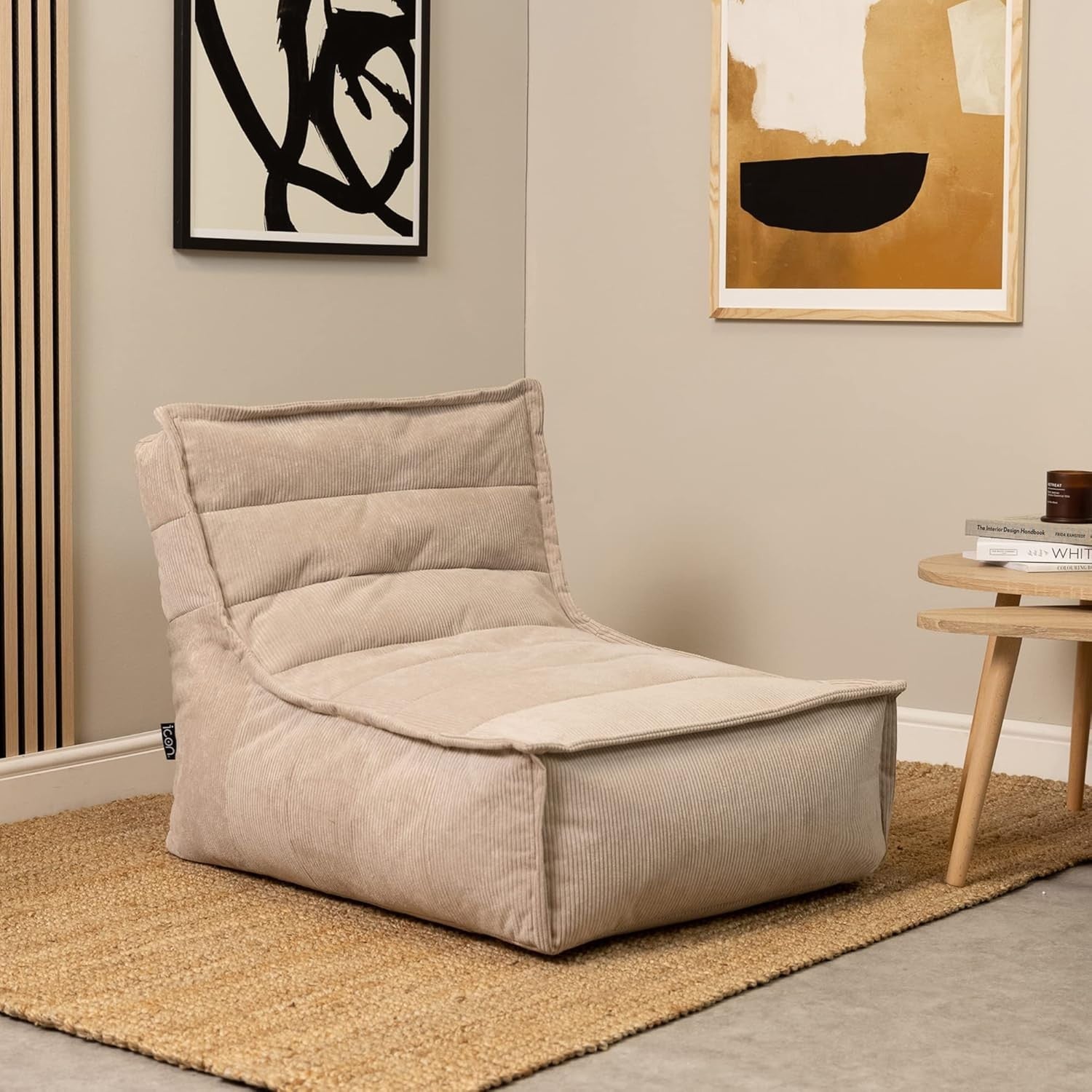 Beige Corduroy Lounge Bean Bag Chair | Comfy Large Seat for Living Room