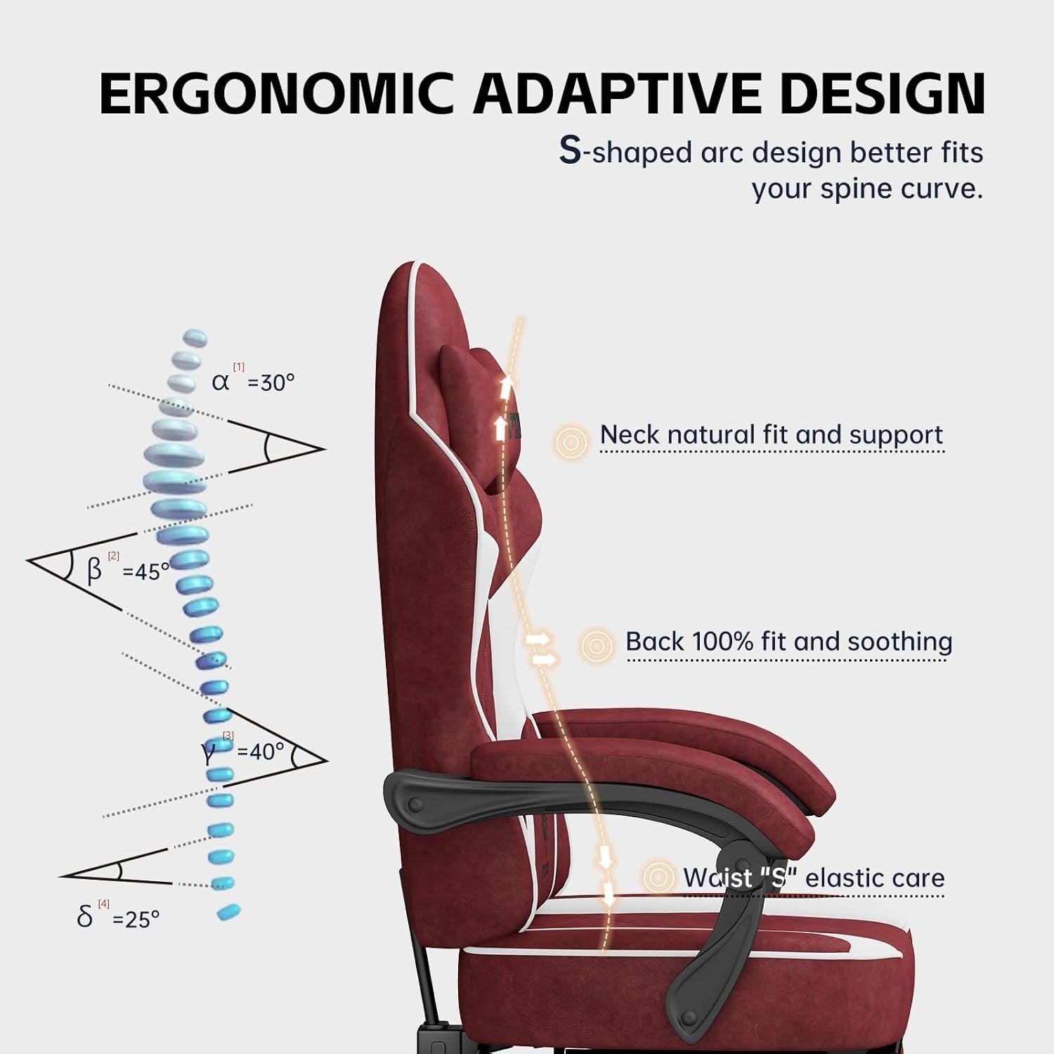 Ergonomic Red Gaming Chair Recliner w/Footrest, Memory Foam Seat, Adjustable Hei
