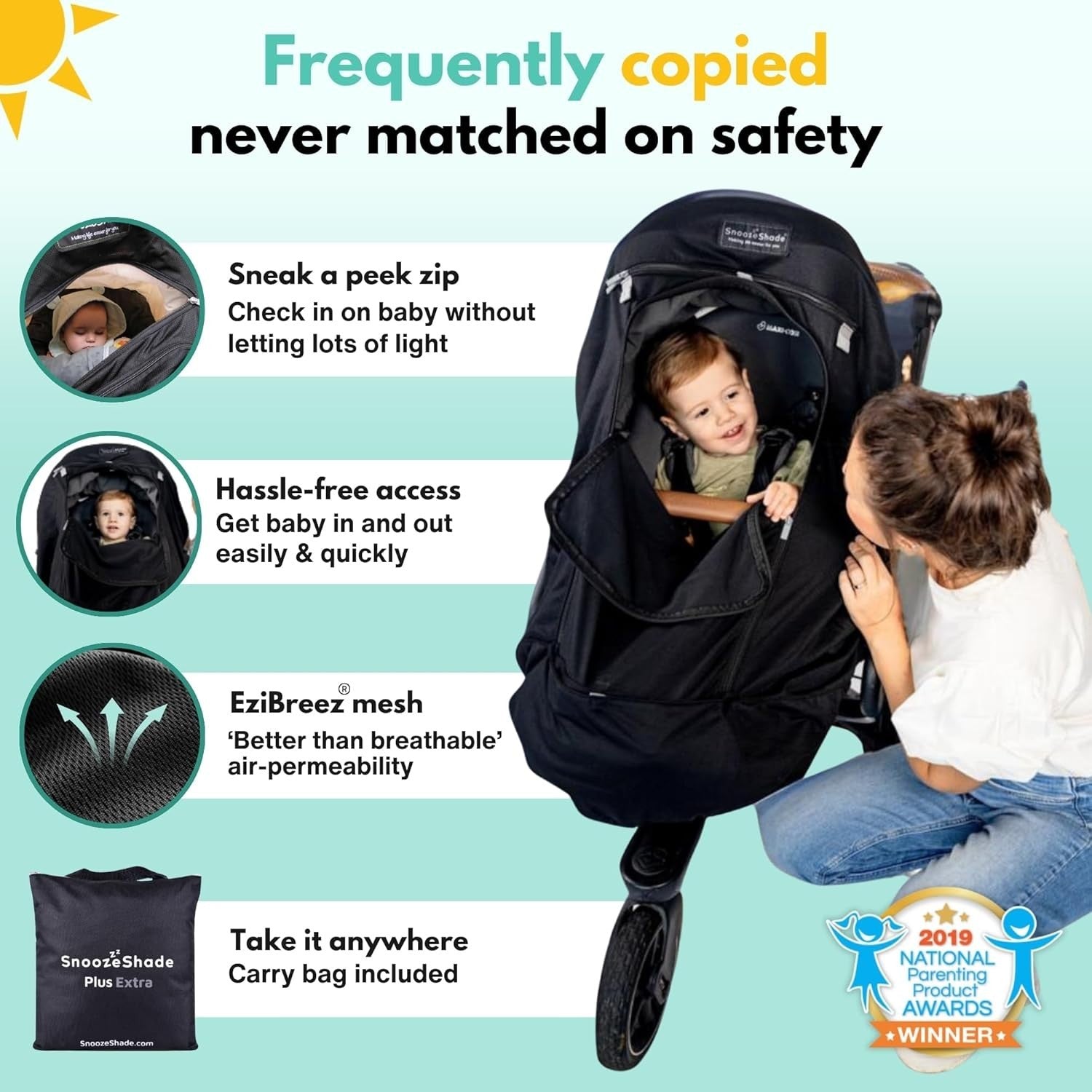 Pram Sun Shade Cover UPF50+ Blackout Canopy UV Bug Protection