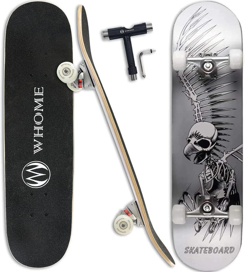 31in Pro Maple Skateboard Silver Skull 8ply ABEC-9 36mm Wheels Trick Board