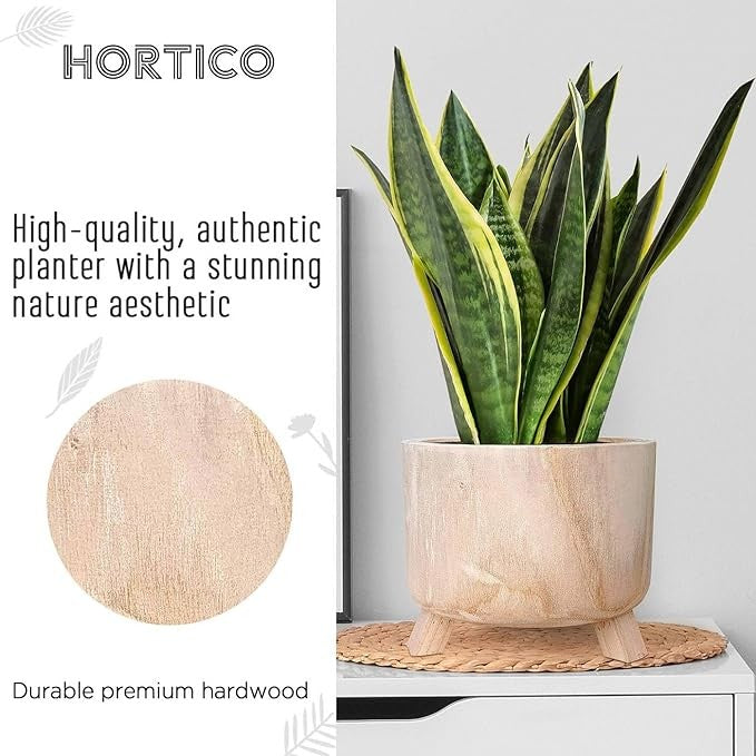 Natural Wooden Indoor Planter with Legs Waterproof Liner Rustic Pot Stand 28cm