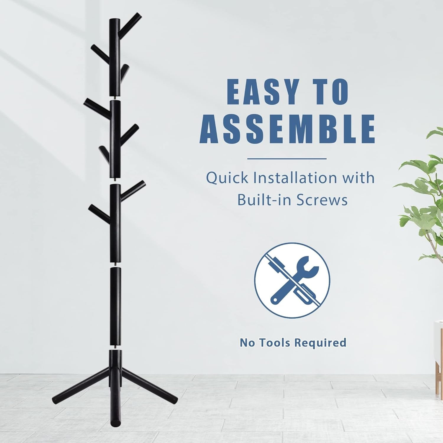 Haddockway Wooden Coat Rack Stand with 8 Hooks New Zealand Pine Adjustable Coat