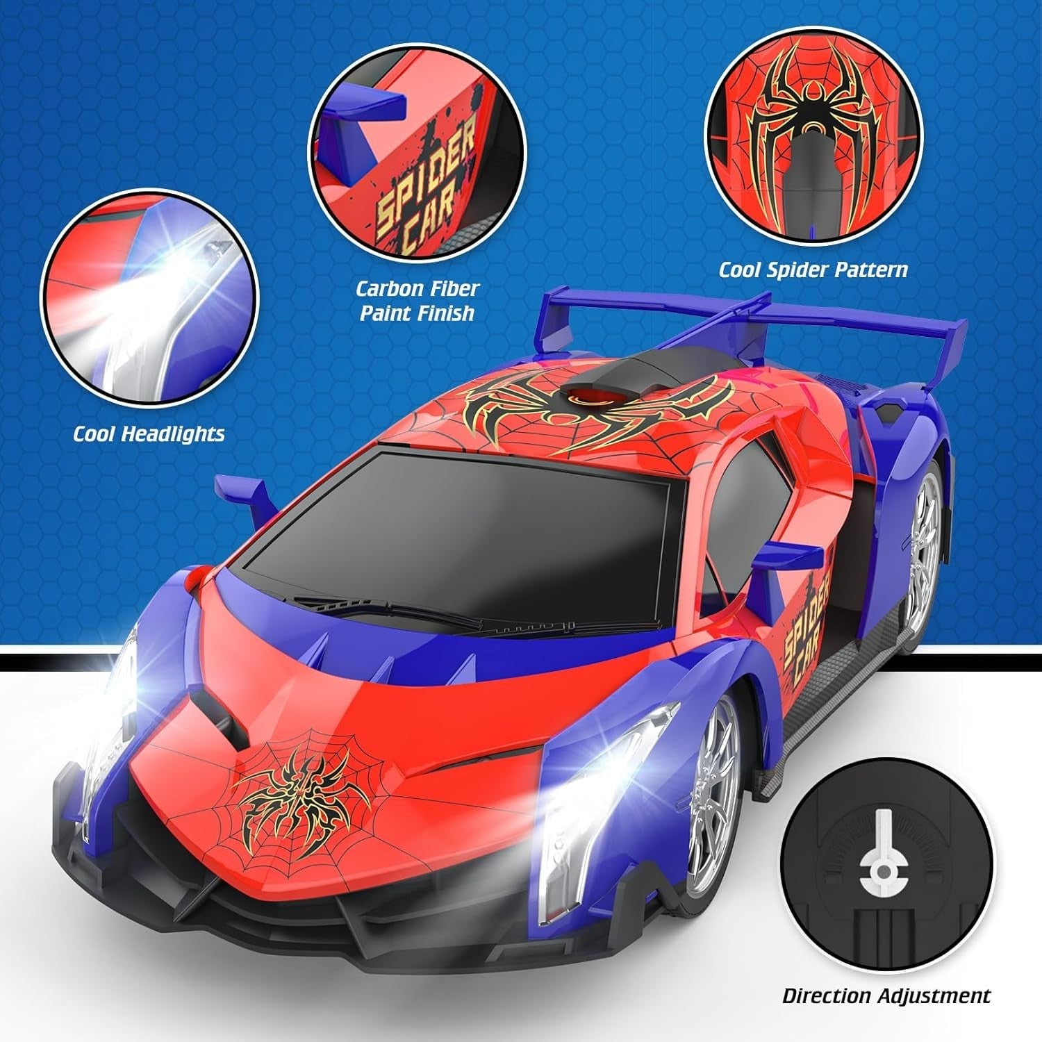 Spider Remote Control Car 1:18 2.4GHz Rechargeable Racing RC Toy Kids 3+