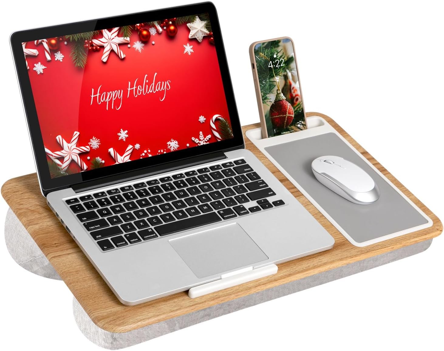 Laptop Lap Desk with Mouse Pad Phone Holder Cushioned Portable