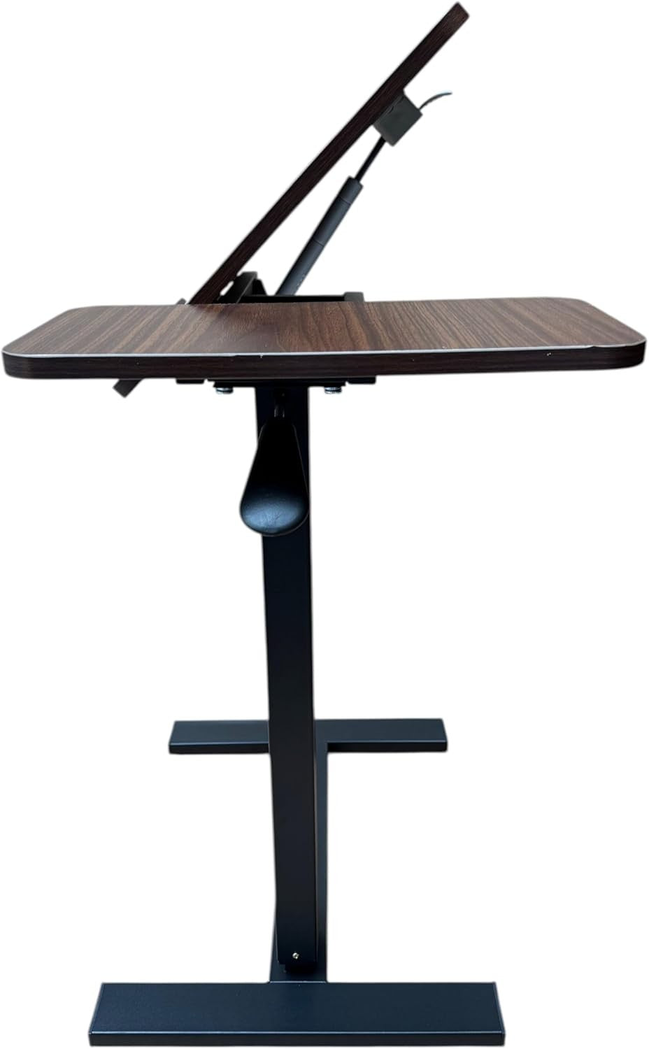Dark Walnut Rolling Laptop Desk Height Adjustable Overbed Table Pneumatic Lift