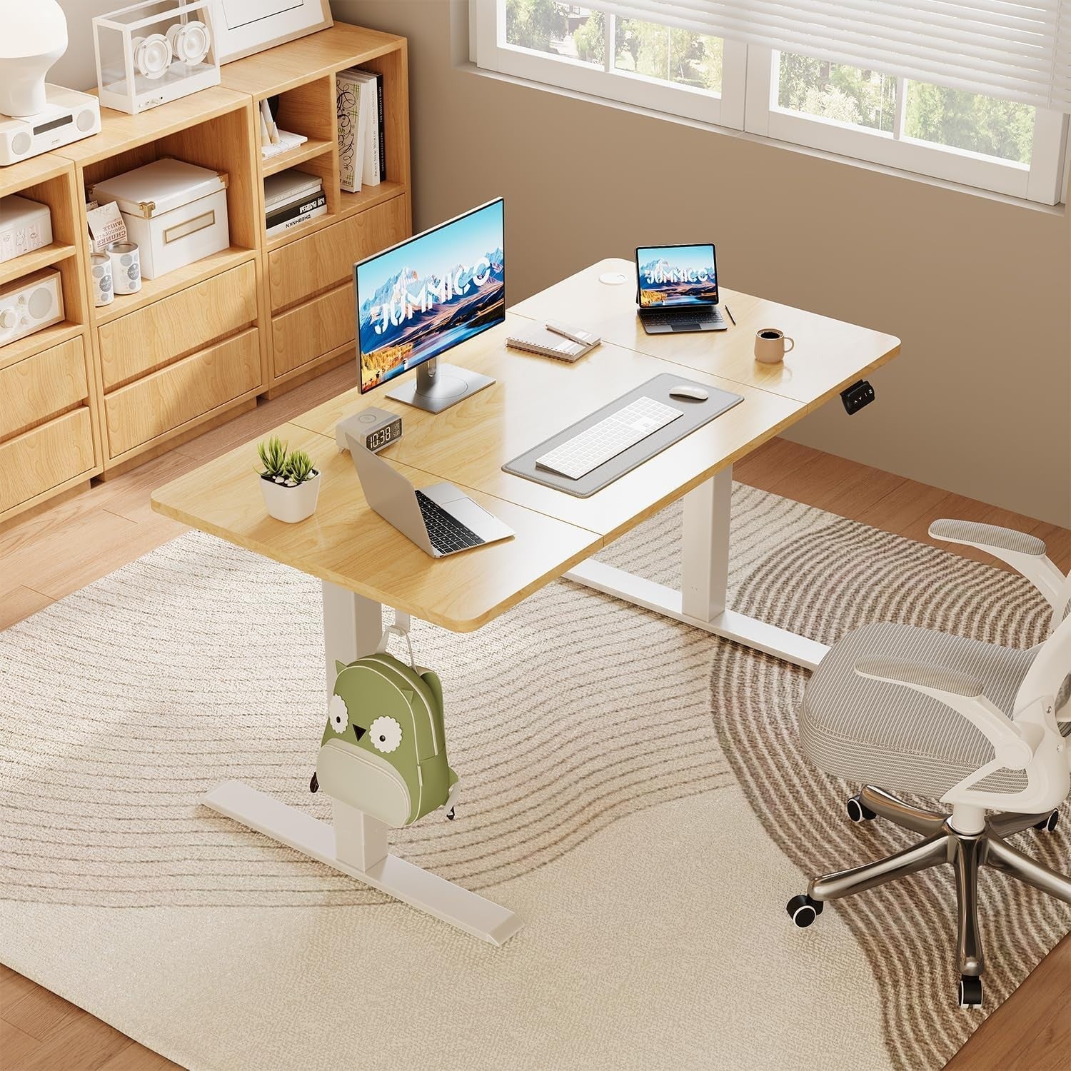 Electric Standing Desk 100x60cm Adjustable Sit Stand Beige Table with Memory
