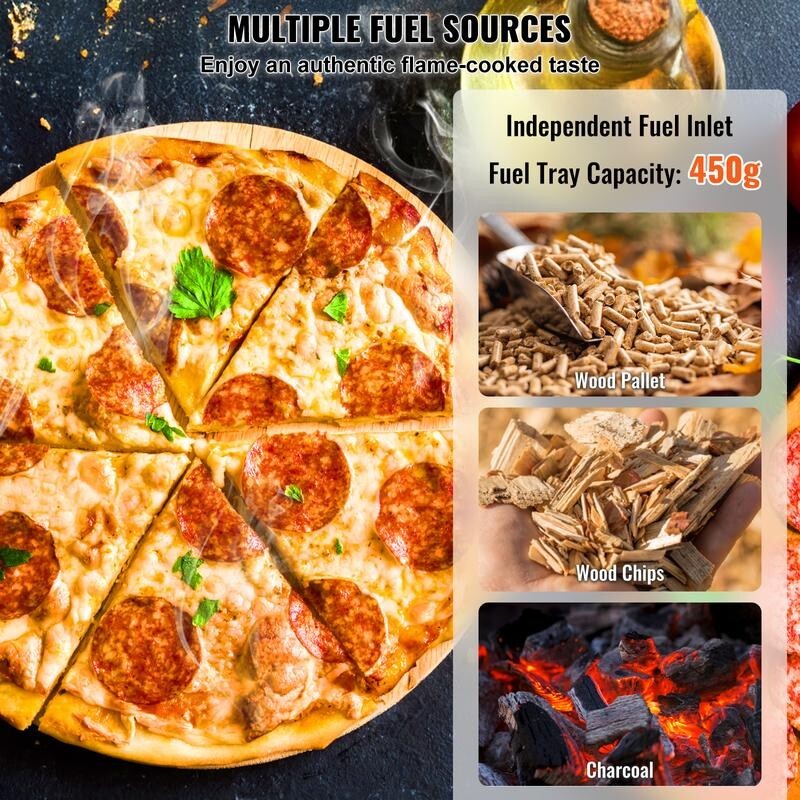 Outdoor Pizza Oven 12" Tri-Fuel BBQ, 210° Stone, Portable Grill