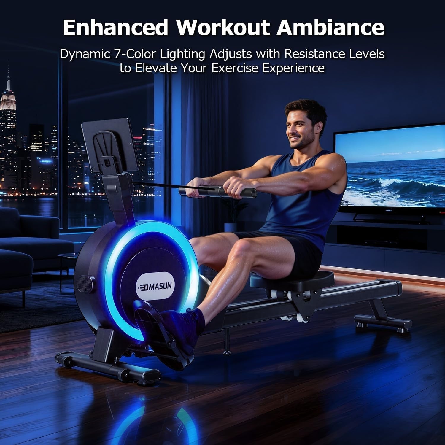 Magnetic Rowing Machine 32-Level Silent Dual Rail Self-Powered Foldable Home