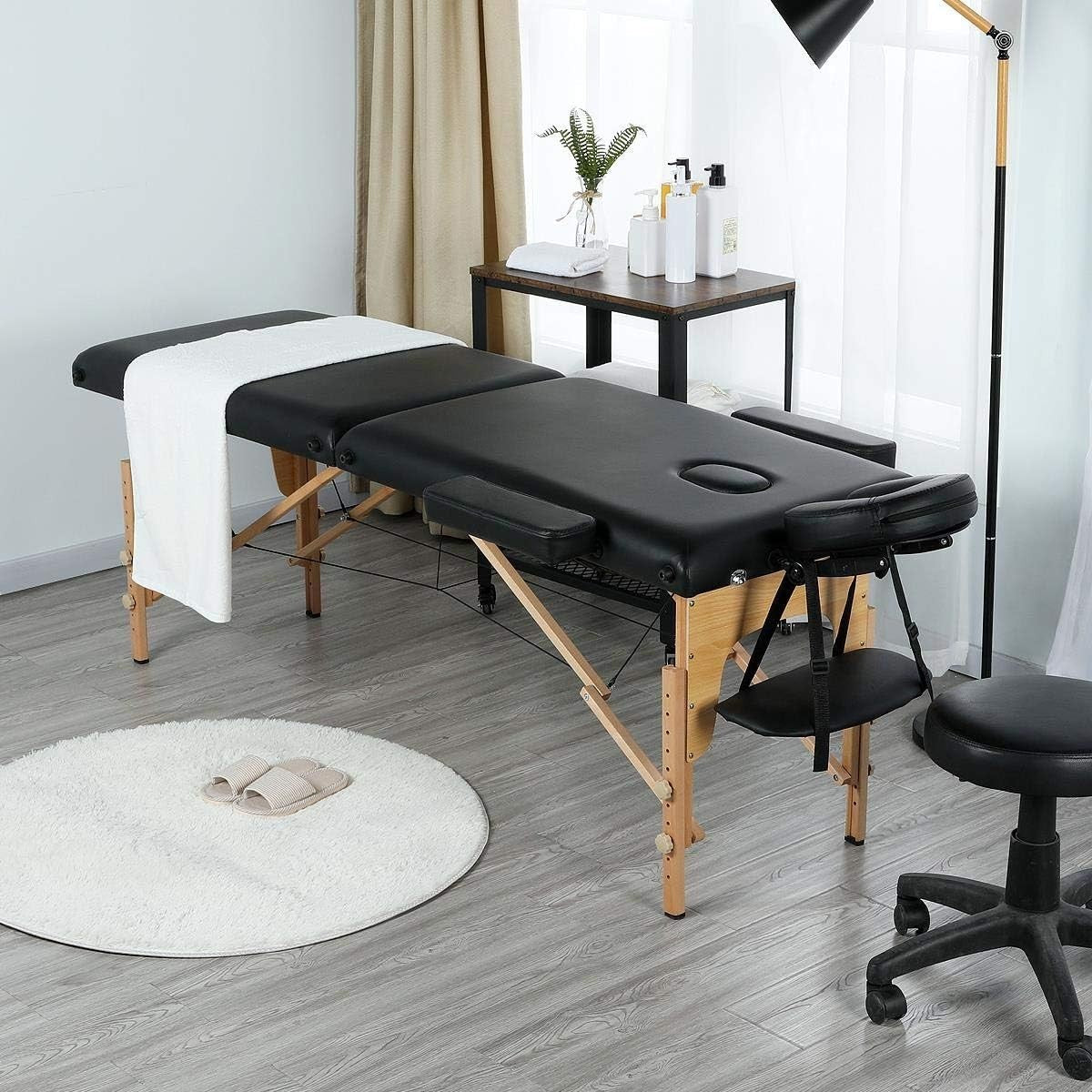 Portable Wood Massage Table Folding 2-Section Beauty Lash Bed Black 60cm Width