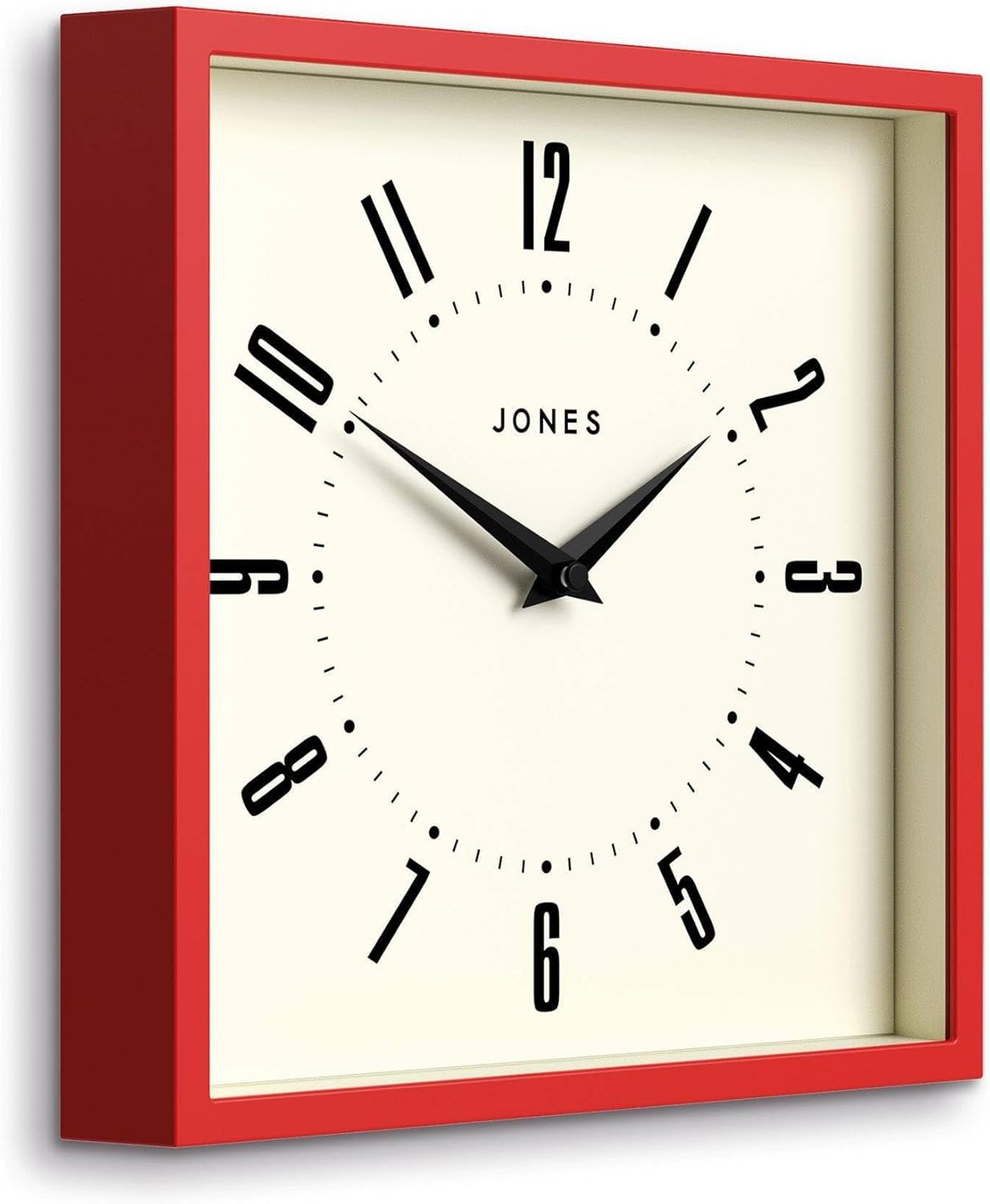 25cm Red Square Wall Clock Retro Silent Quartz Easy Read Numbers Kitchen Office
