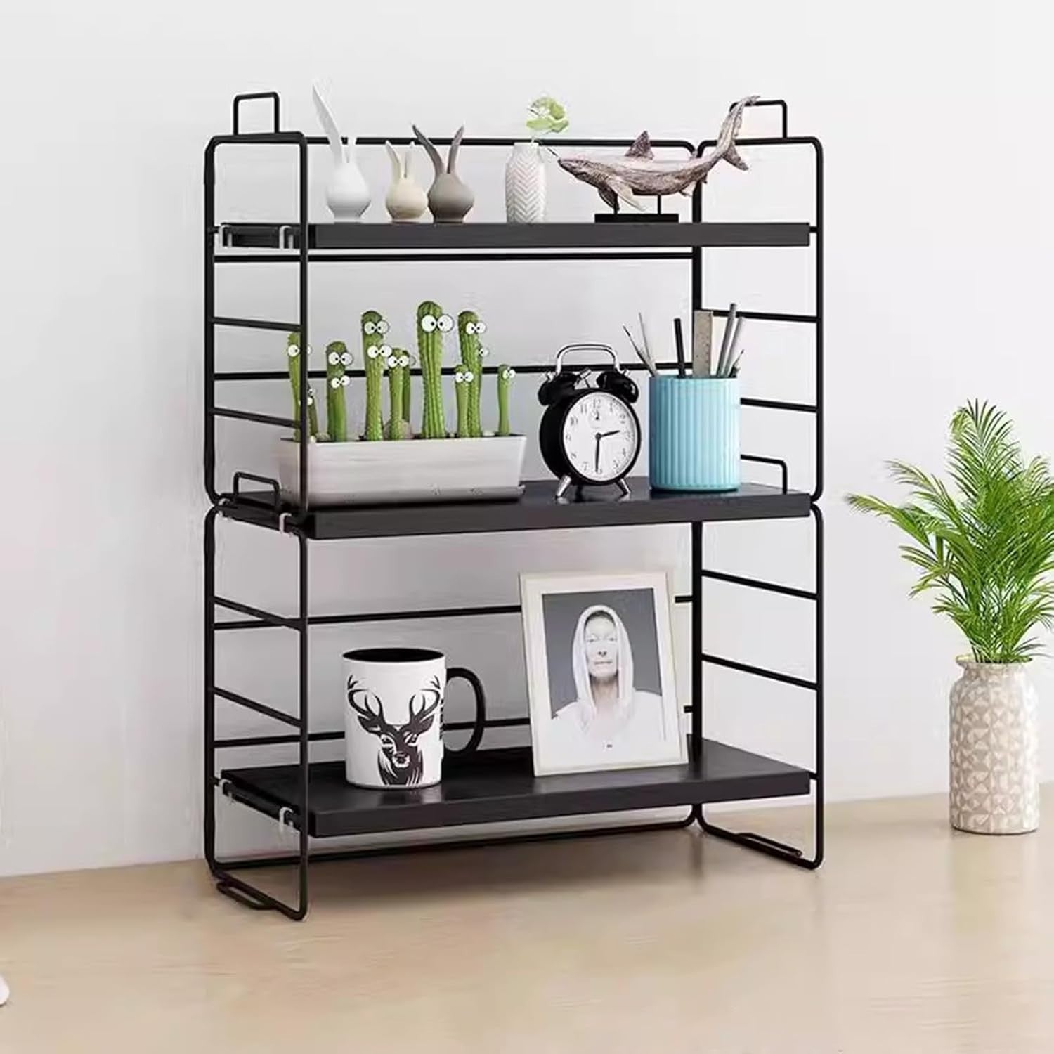 Desk Shelf Organiser Metal Storage Rack Tiered Bookshelf Display Stand