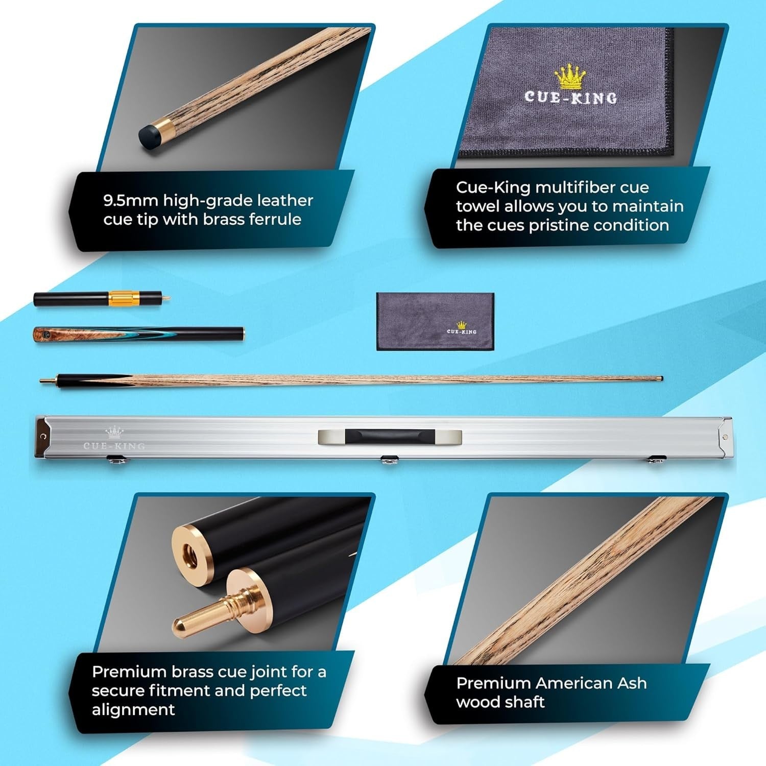 Handmade 57in Snooker Pool Cue 18oz 3/4 Joint 9.5mm Tip Case