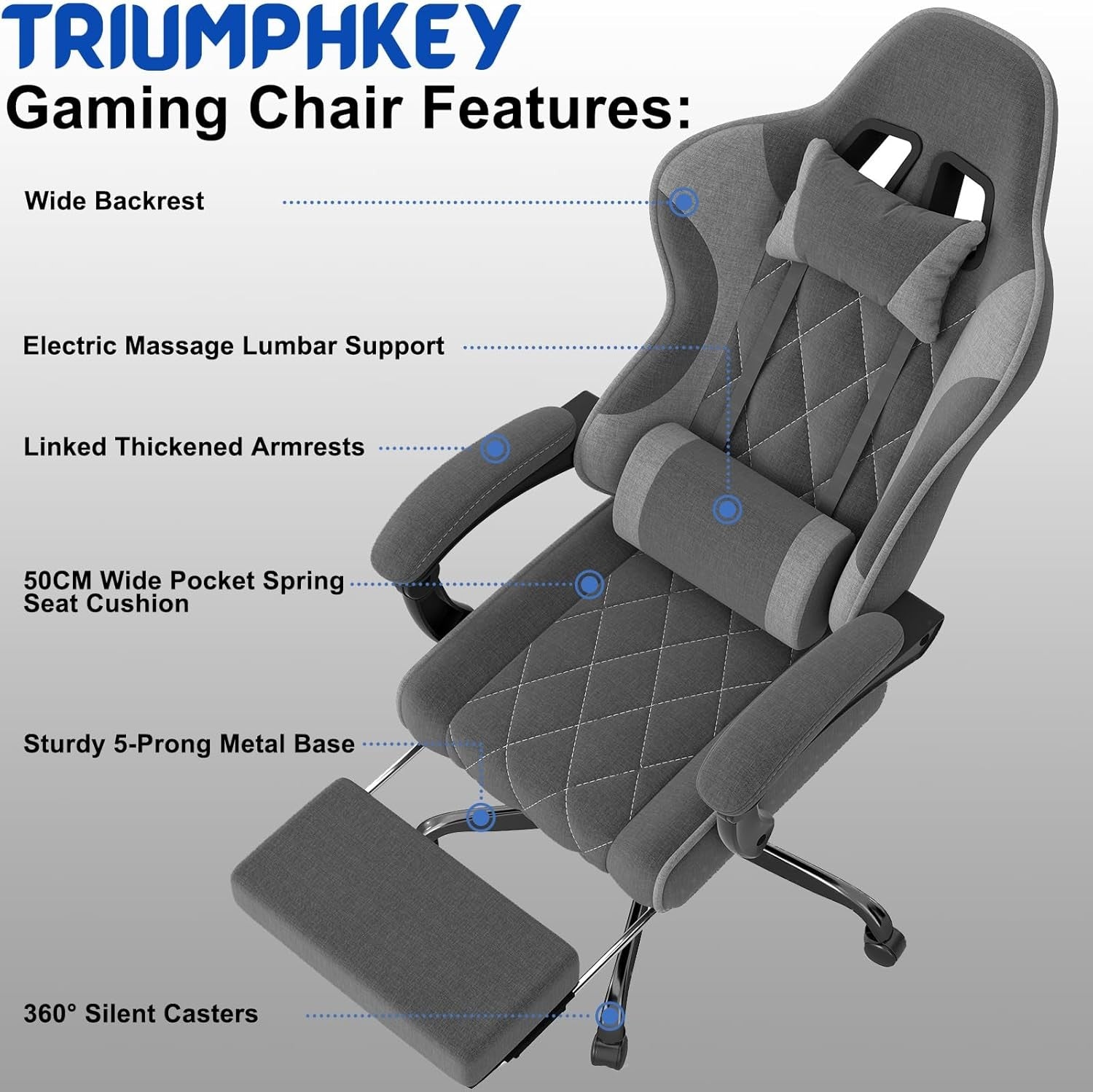 Ergonomic Gaming Chair Recliner w/ Footrest Massage Lumbar 330lbs