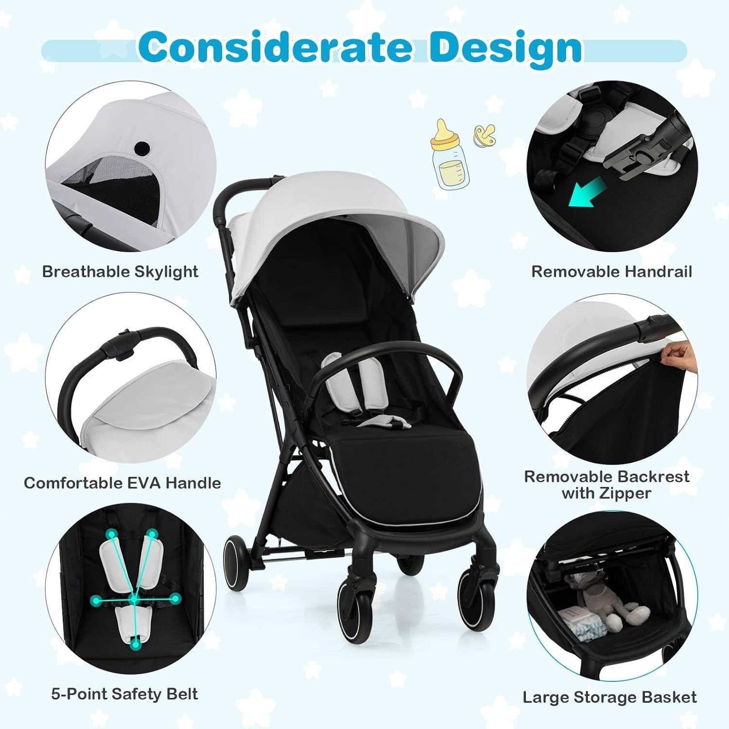 Lightweight Baby Stroller Folding Pushchair 0–36 Months with Canopy