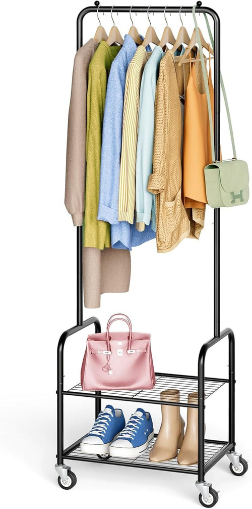 Small Clothes Rail with Shelves & Wheels – Black 178cm
