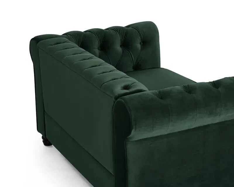 Green Velvet Chesterfield 2 Seater Sofa Tufted Scroll Arm UK Ready
