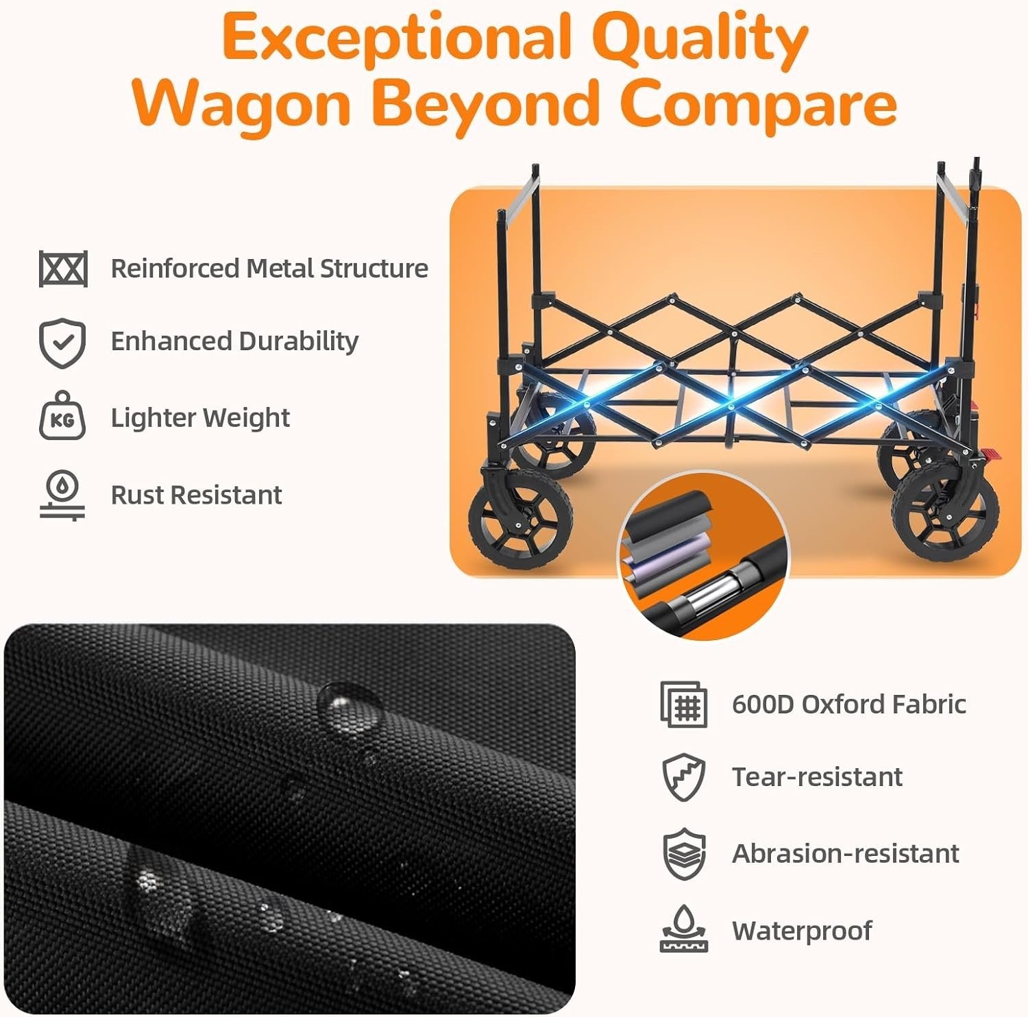 Black 250L Folding Camping Wagon 180kg Heavy Duty Canopy All Terrain Beach Cart
