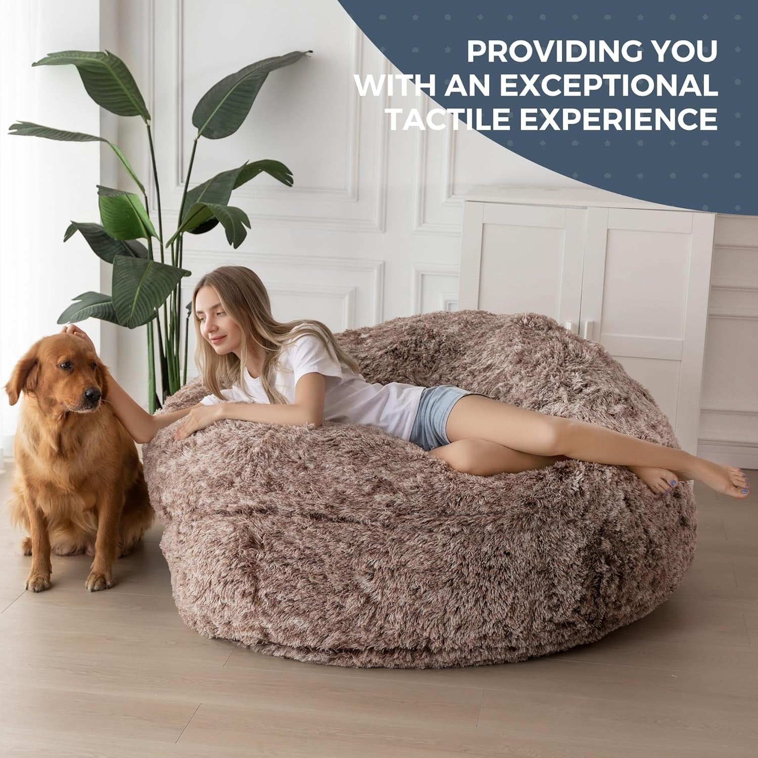Giant Convertible Bean Bag Bed Chair Double Sofa Fluffy Fold Out Plush