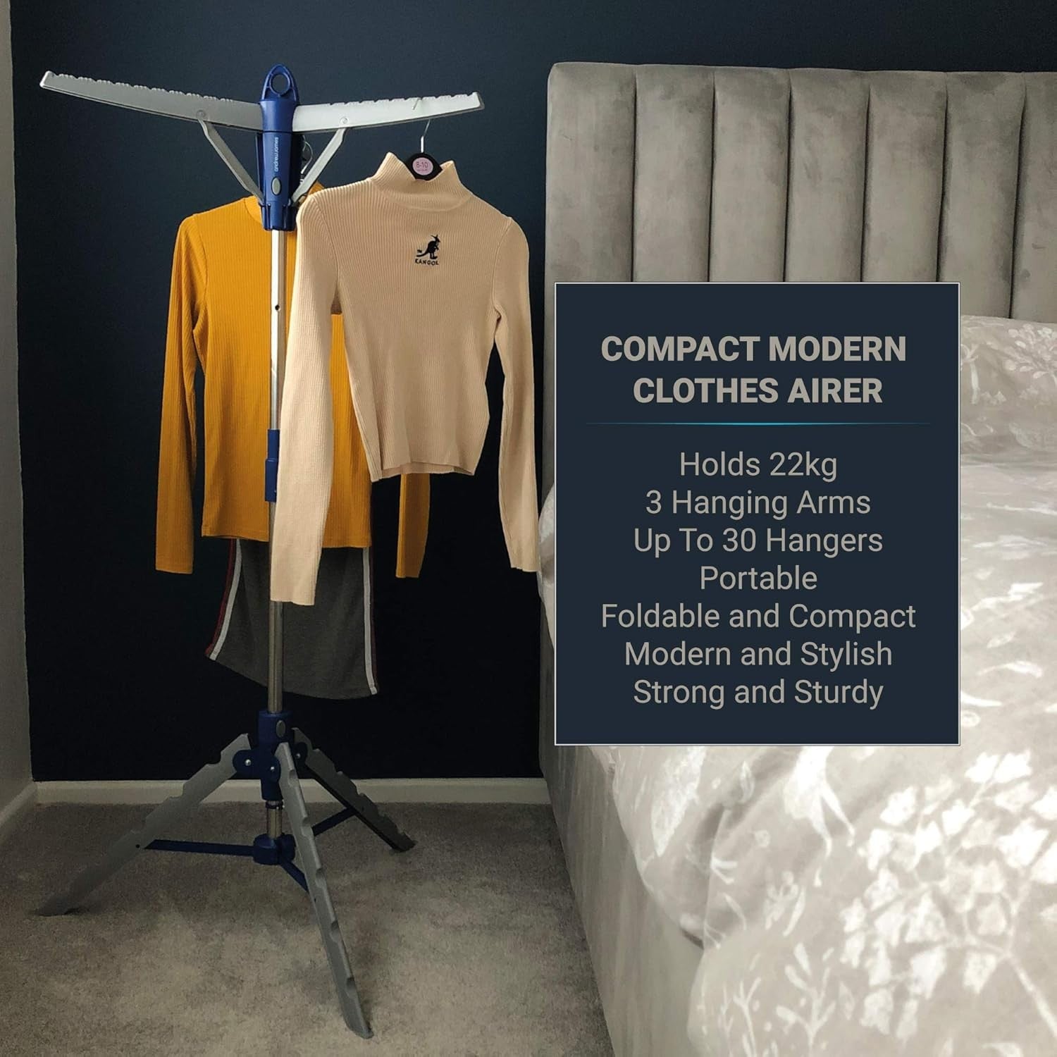 Adjustable Clothes Rail Airer Tripod Folding Drying Rack 139cm Heavy Duty