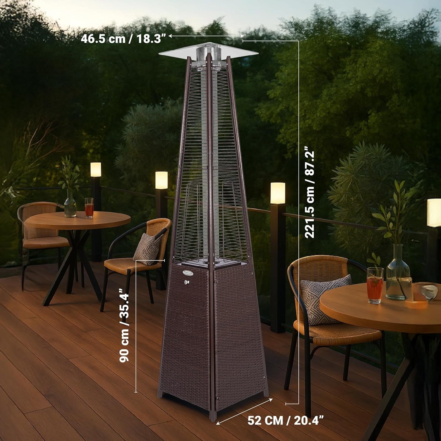 Outdoor Gas Patio Heater Pyramid 13kW Rattan Design Waterproof Cover