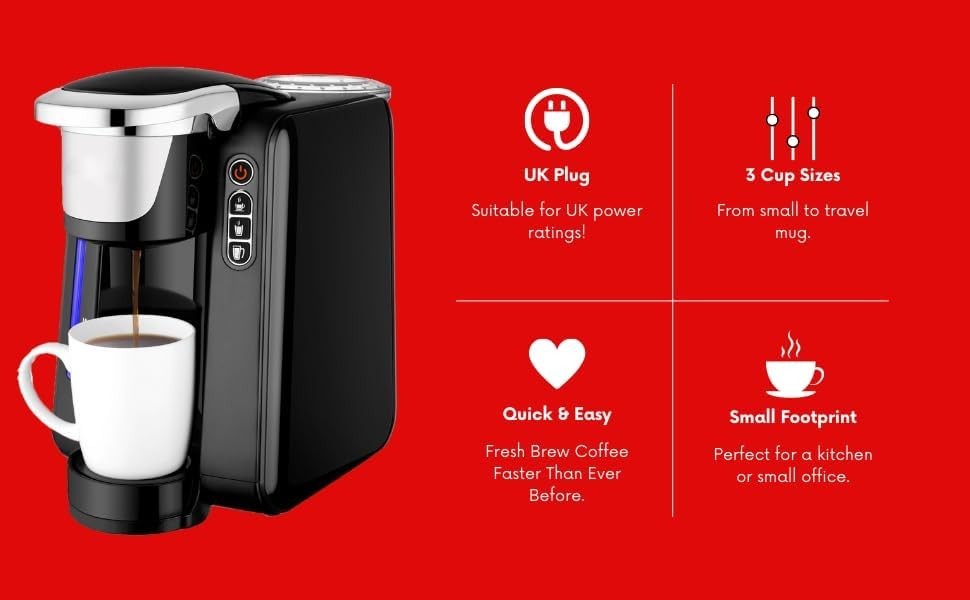 K-Cup Compatible Coffee Machine 1.3L Tank Fast Brew Auto-Shut Off Compact