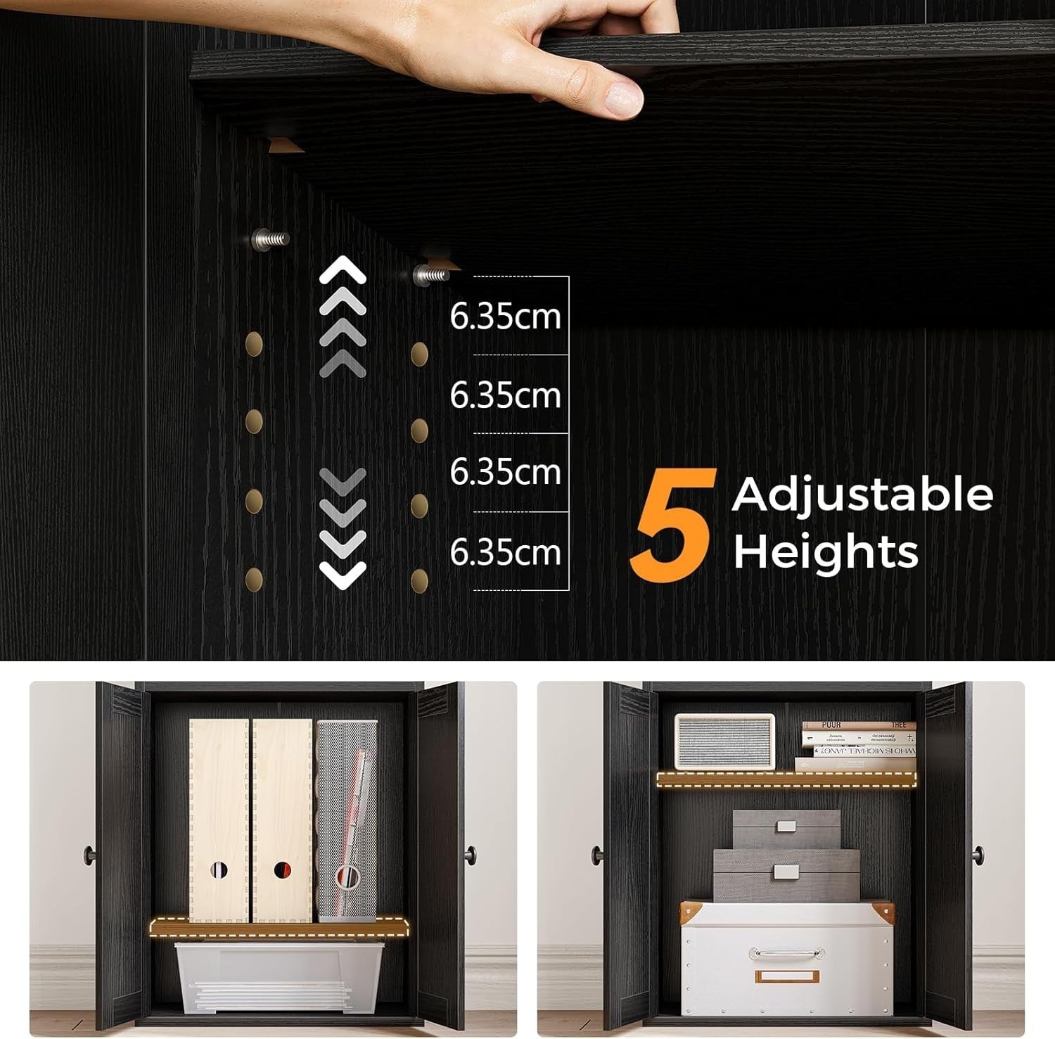 5 Tier Bookcase with Doors Drawers Display Storage Shelf Tall Cabinet Black