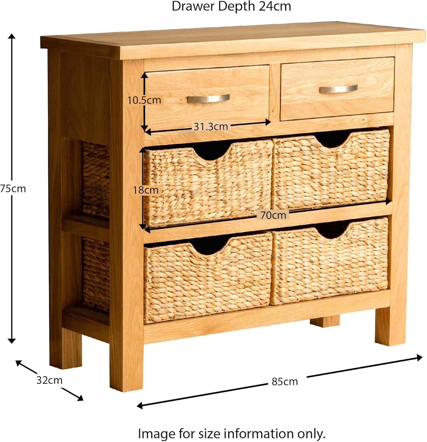 Wooden Console Table with 2 Drawers & 3 Baskets, Storage Cabinet, Hallway