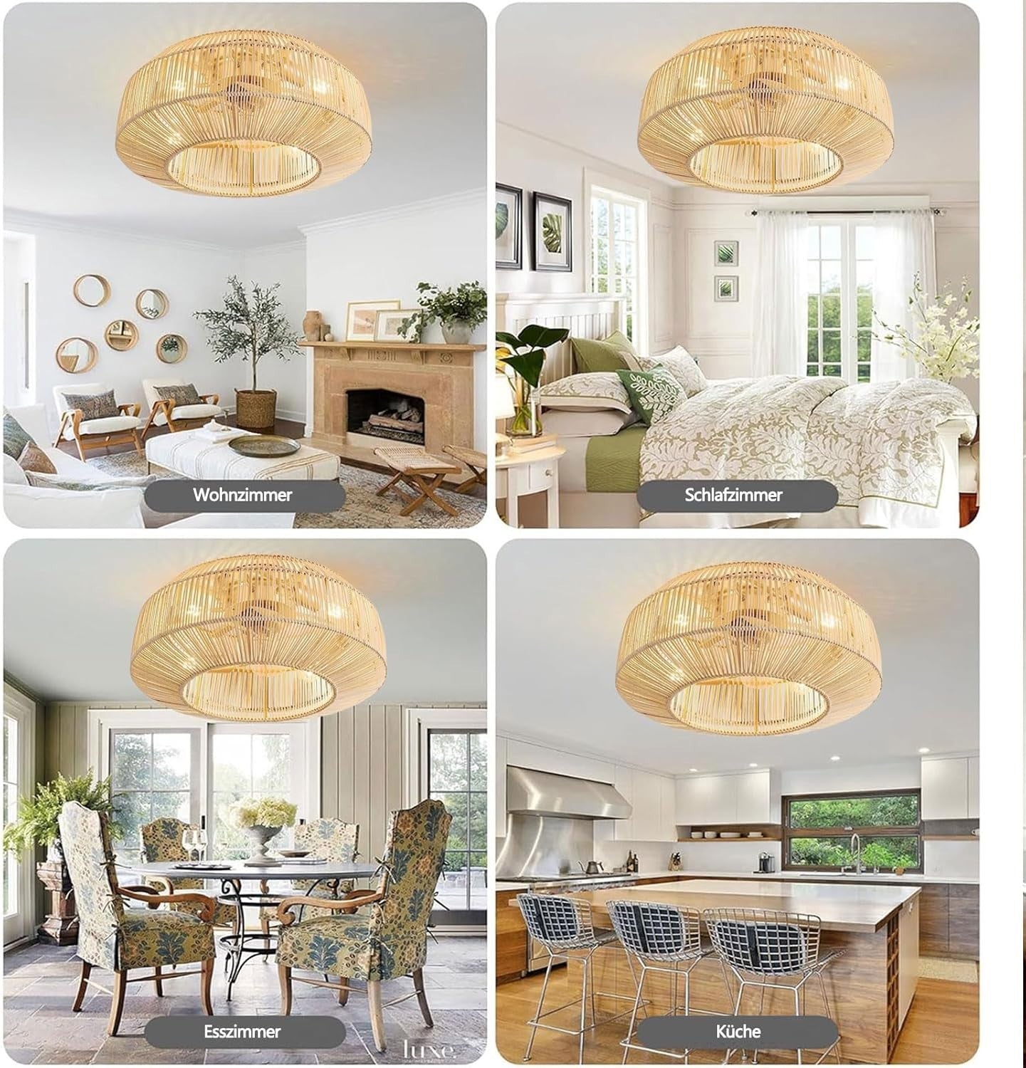 MiiR Rattan Ceiling Fan with Light, 6-Speed, Remote, Vintage Bamboo Design