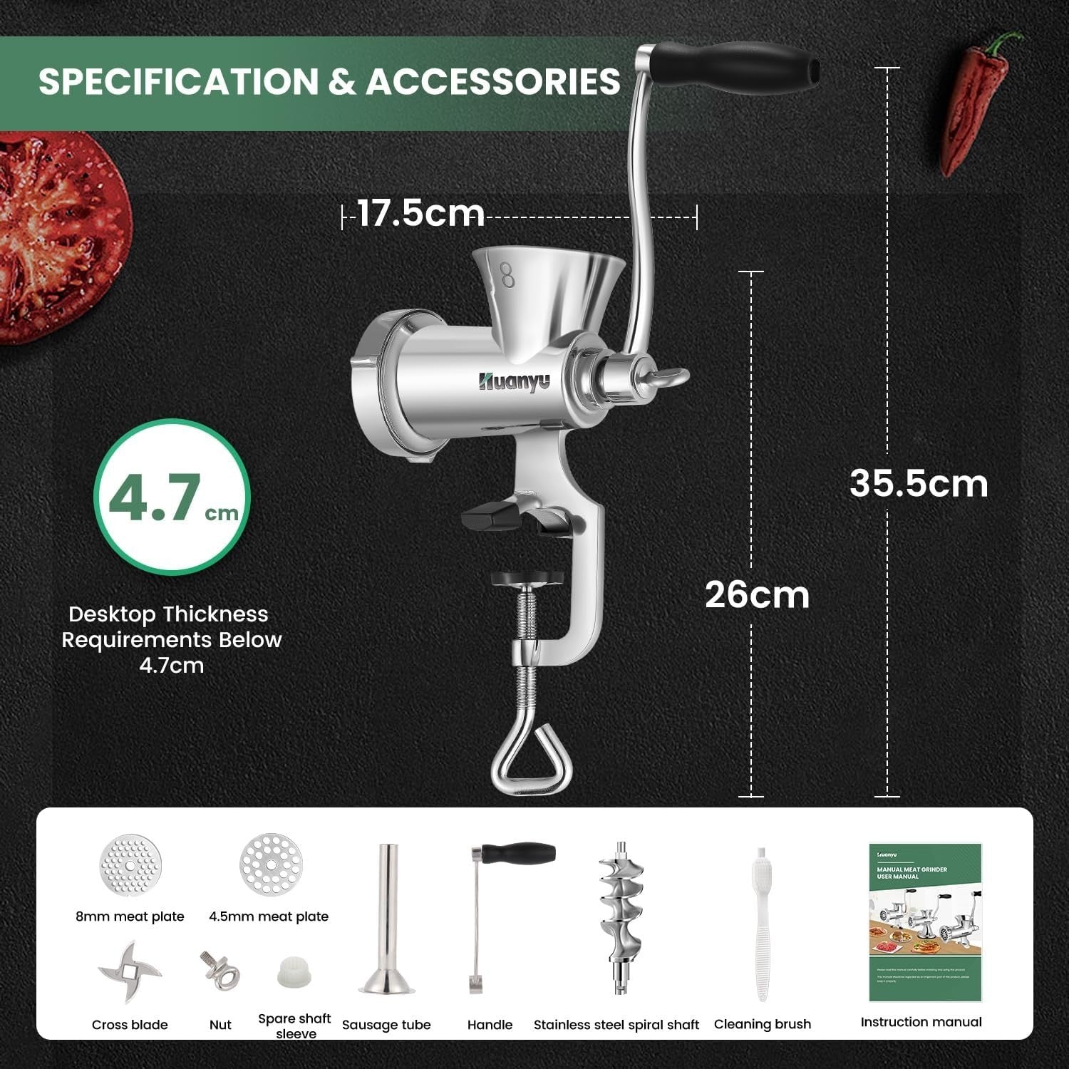 Manual Stainless Steel Meat Grinder Sausage Maker Mincer M8